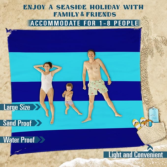 Beach Blanket Sandproof Waterproof 10'×9' 1-8 Adults Oversized,Compact Lightweight Durable Beach Mat for Travel Camping Hiking Picnic Blanket