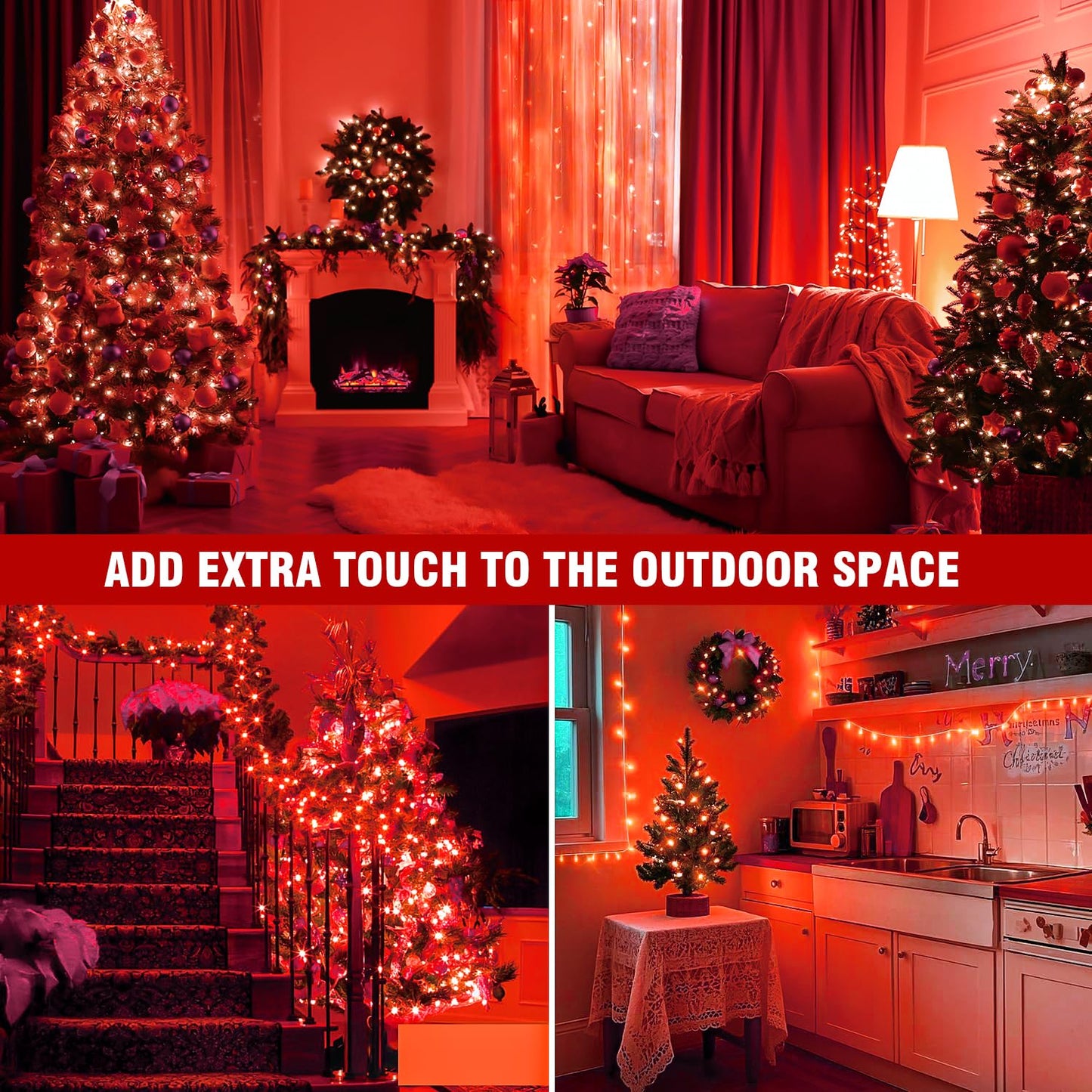 Wastroyal 70Ft Red String Lights  210 Led Waterproof Seasonal Fairy Lights With 8 Modes  Indoor Outdoor Decorative Lighting For Christmas  Valentine? Day  Wedding  Party  Garden