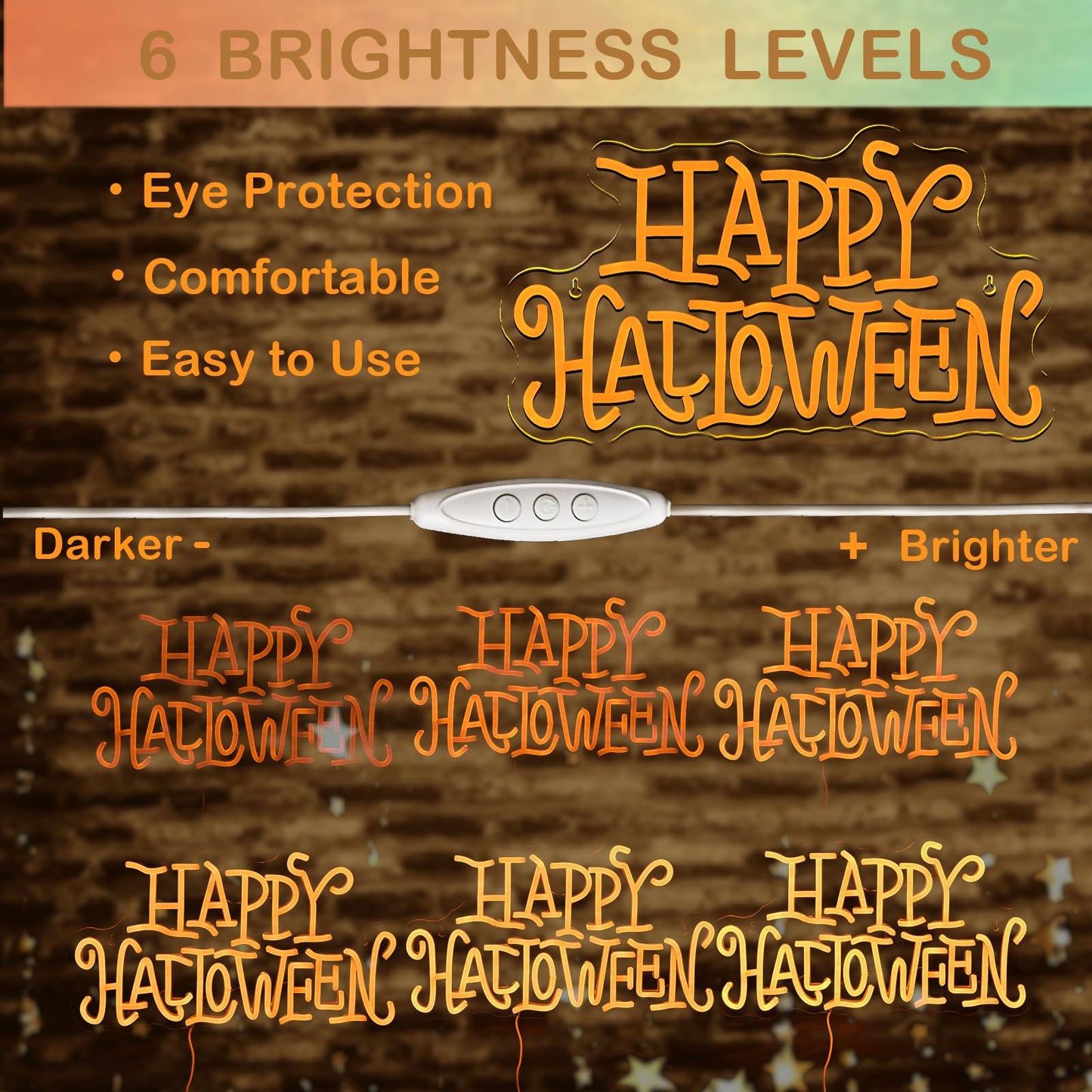 Wanxing Happy Halloween Neon Light Sign Golden Yellow Letter Led Nights For All Hallows Day Party Wall Decor Art Decorations As A Gift For Children Friends Family 16.5 * 19.4