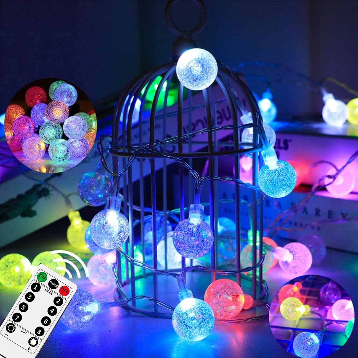 Ryblgled Battery Color Changing String Lights, 33Ft 100 LED, Remote, 8 Modes, Waterproof, Multi-colored