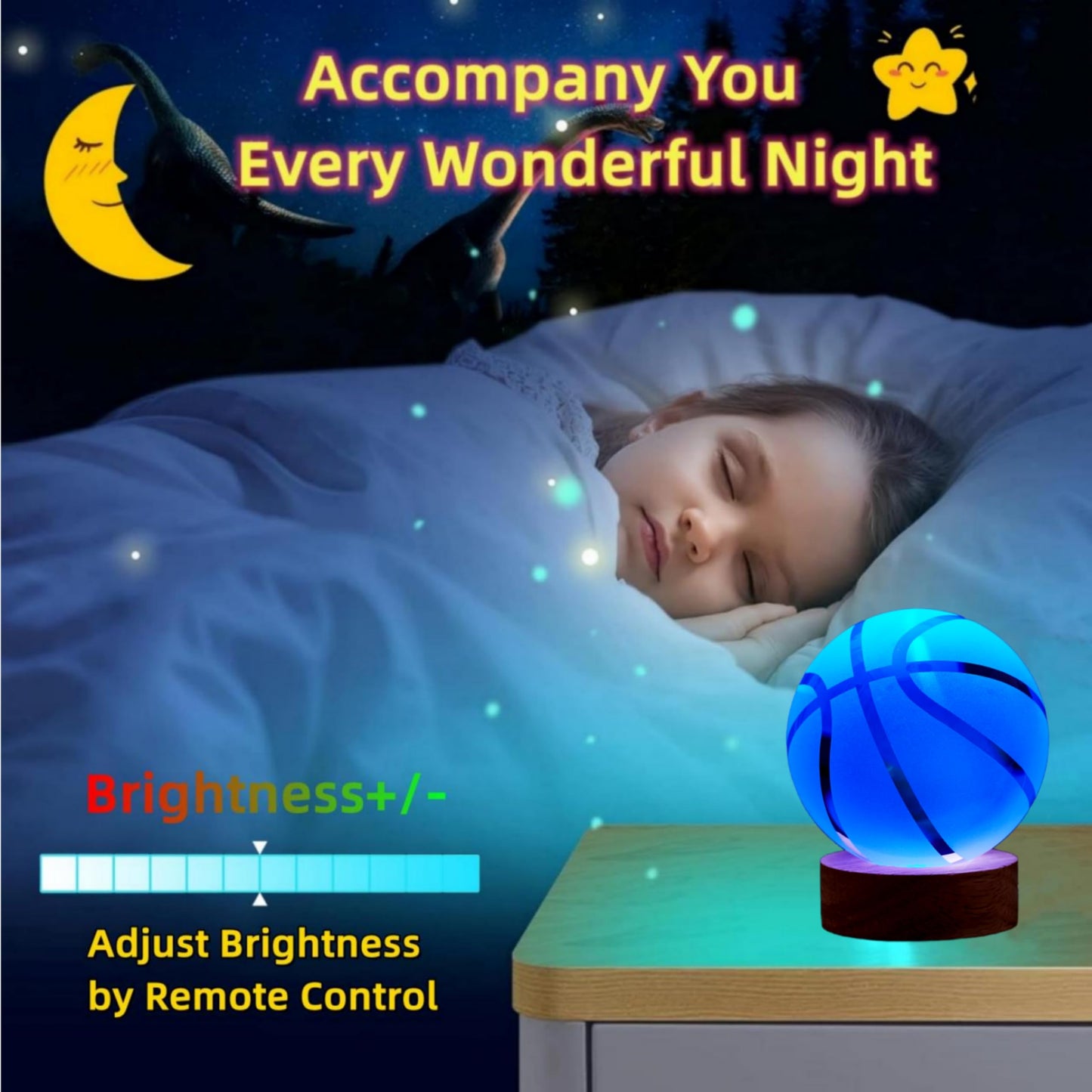DIGFPWT 3D Crystal Basketball Night Light with LED Base, 16 Colors, 3.15 Inch, Gift Box Packaging
