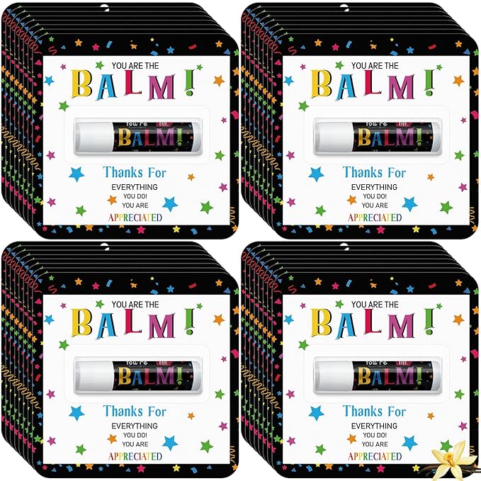 30 Pack Christmas Employee Appreciation Gifts Bulk Lip Balm Teacher Staff Team Xmas Thank You Gift You're the Balm Thanksgiving Party Favors Christmas Stocking Stuffers for Women Men Volunteer