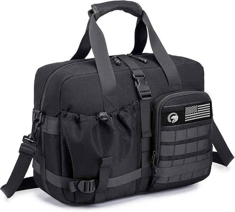 Tactical Travel Bag for Men Women, 15.6 Inch Laptop Bag Weekender Overnight Bag Carry on Bags for Airplane for Travel, Trip, Gym, Yoga with Adjustable Shoulder Strap Black