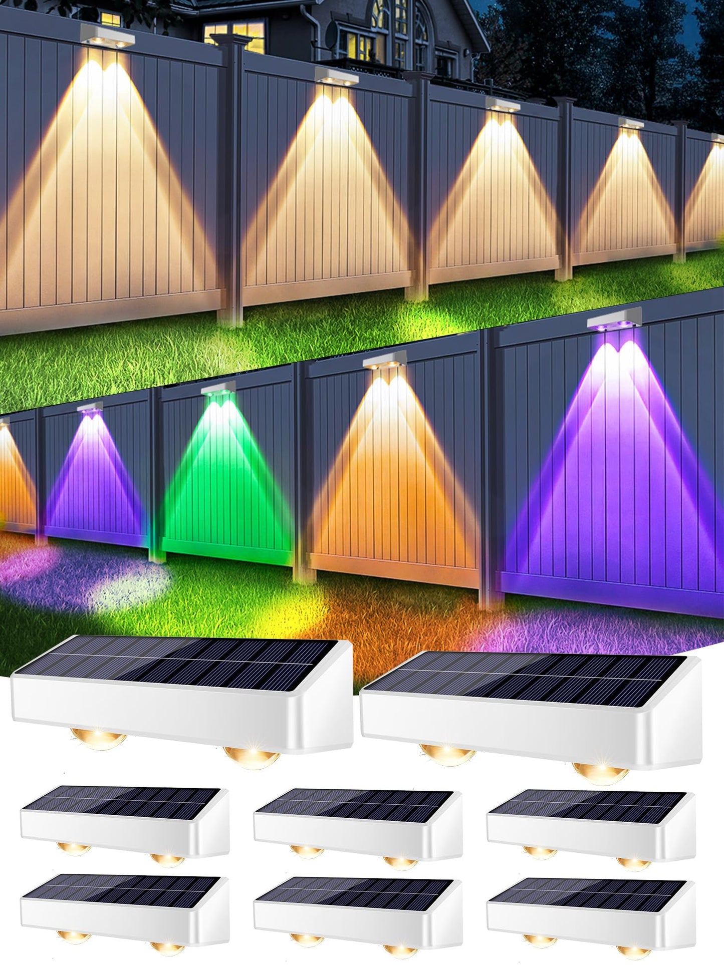 Brizled Solar Fence Lights, 11 Modes & 9 Colors, 100 Lumens, IP65 Waterproof, 8 Pack, RGBCW - White