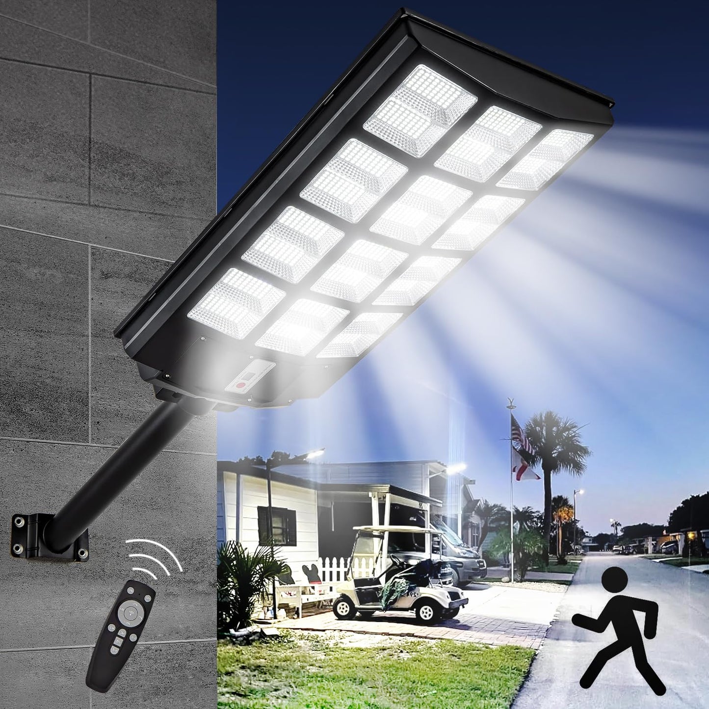 Yointhit 4000W Solar Street Light, 400000LM, Dusk to Dawn, Motion Sensor, Remote Control, Model YT-2000, 1 Pack