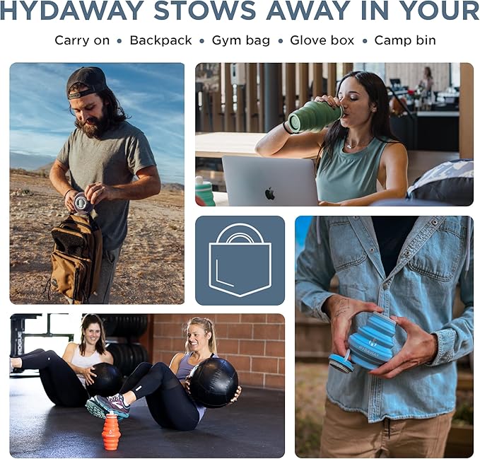 HYDAWAY Collapsible Water Bottle - 25oz I Reusable Water Bottle with Flip Top Lid for Travel, Hiking, Backpacking I Portable & Leakproof, Food-Grade Silicone, BPA Free, Collapses to 1.5”