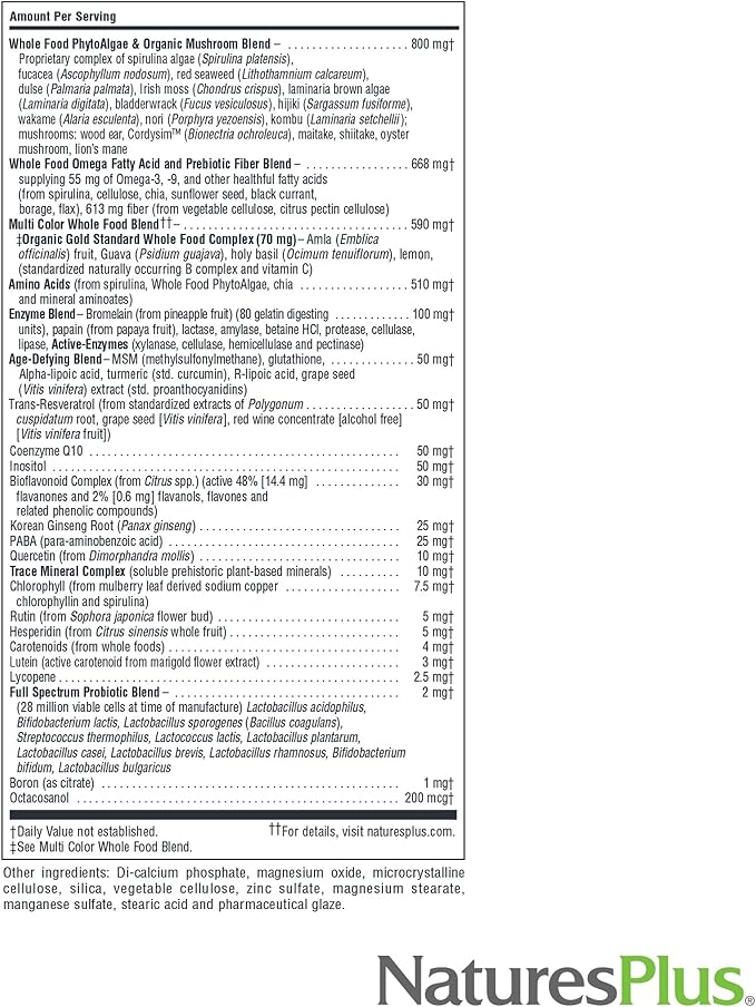 Natures Plus Source of Life Gold Multivitamin - 180 Tablets - Blood Support, Bone Support, Healthy Immune System - Includes Vitamins D3, B12, K2 & Over 120 Whole Food Nutrients - 60 Servings