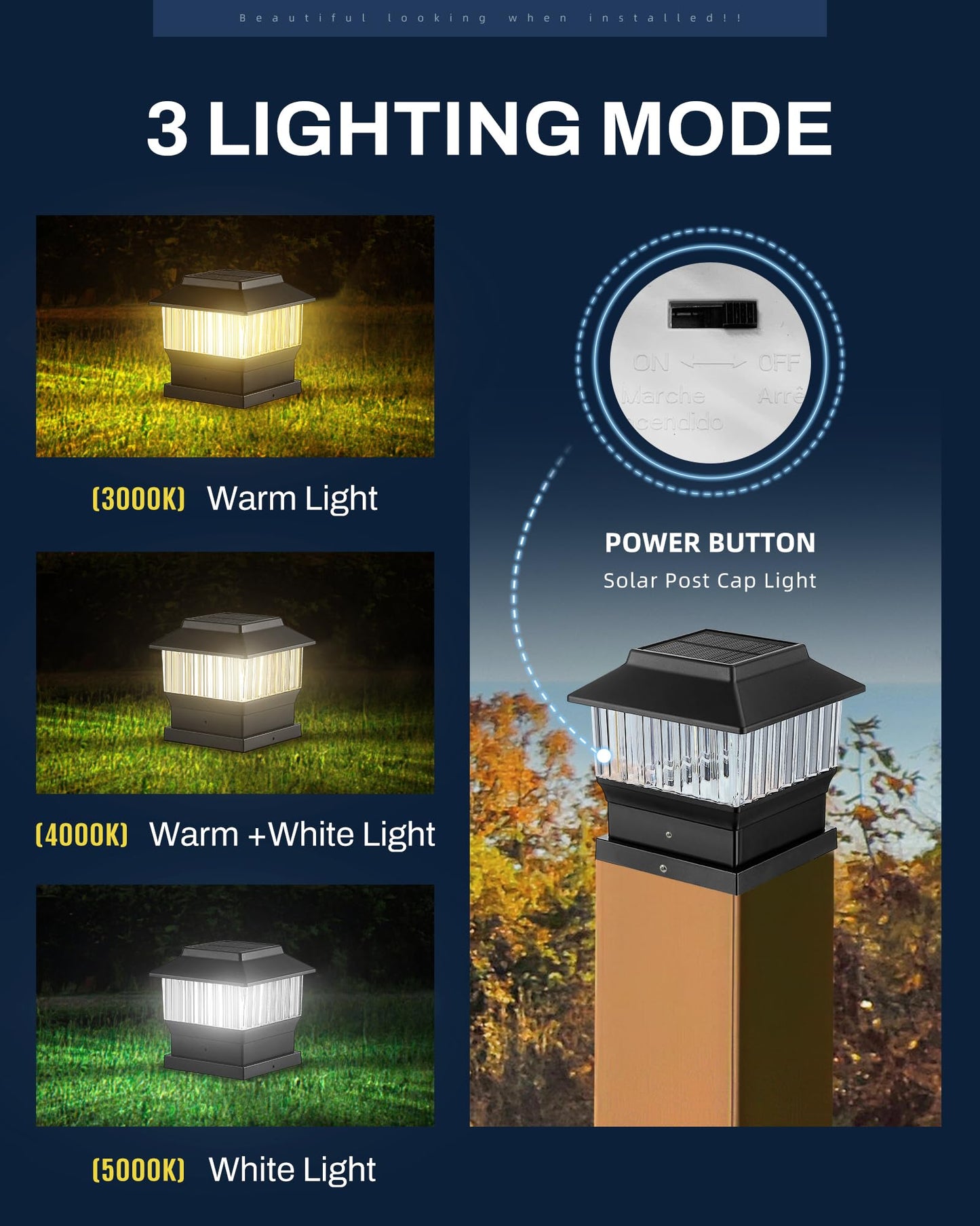 MOON-DE-AGE Solar Post Cap Lights, 50 Lumen, Waterproof, 8 Pack, Warm Black, Fits 4x4, 3.5x3.5, 4