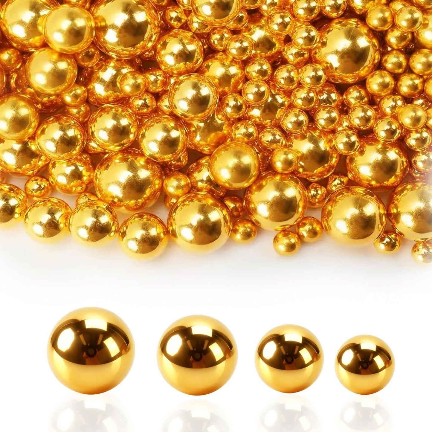 Pearl Beads No Hole Pearls for Crafting 180 Pcs Fake Pearls Bulk Faux Pearls for DIY Crafts Jewelry Making Vase Filler Floating Candle Wedding Birthday Party Home Decorations (Gold, 8/10/14/20mm)