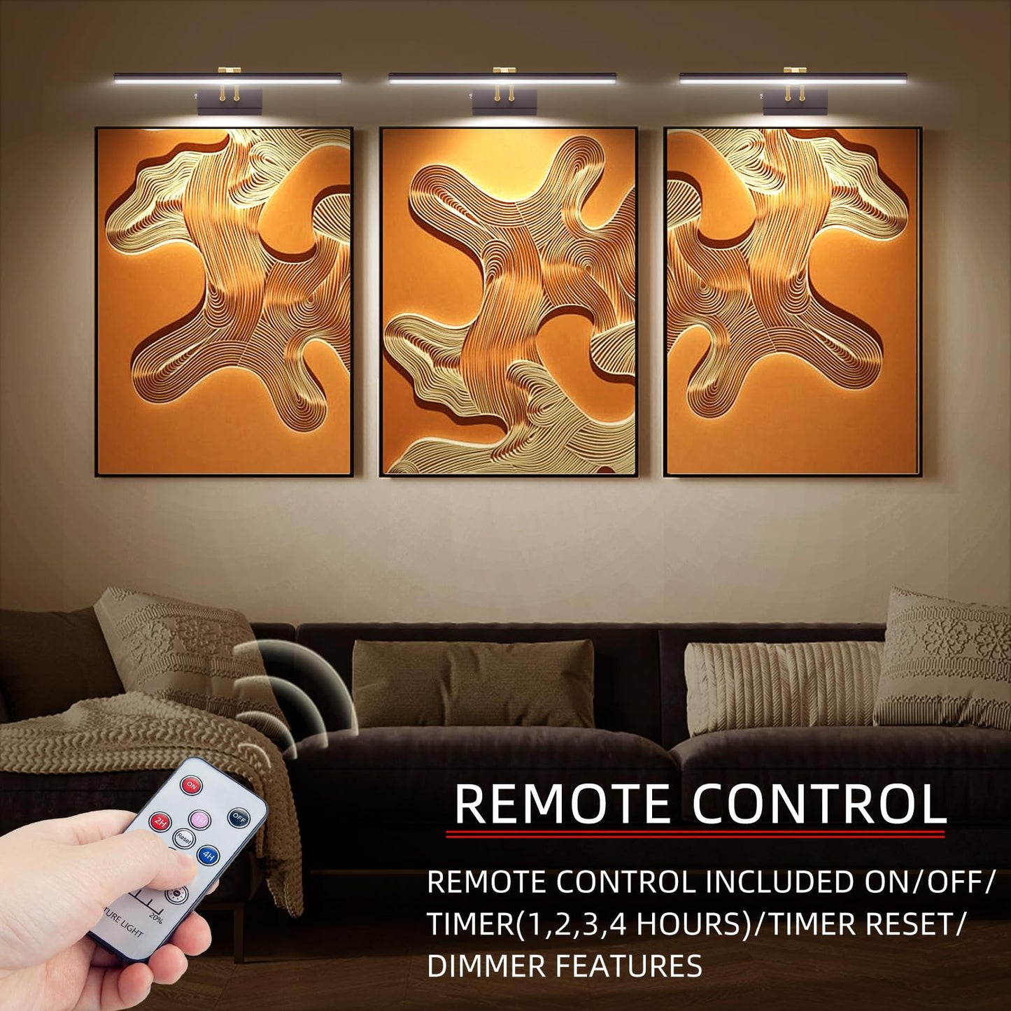 RAIFOOLLY Picture Light, 5000mAh Rechargeable, Remote Control, 16in Dimmable Accent Light, Black Steel, Model RF00127
