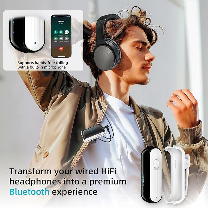 Bluetooth Transmitter Receiver for 2 AirPods/Headphones, Flight Bluetooth 5.2 Adapter for Airplane, TV, and Gym with a 3.5mm Audio Jack, Wireless BT Receiver with Mic for Car/Home Stereo