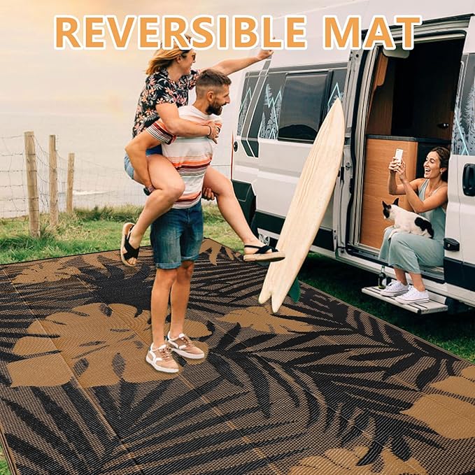 Homcomoda Outdoor Rugs 8’x10’ Waterproof Reversible Patio Rugs Outdoor Clearance Lightweight Outdoor Rugs Portable RV Camping Mats for Tents Deck Porch BBQ Beach Backyard