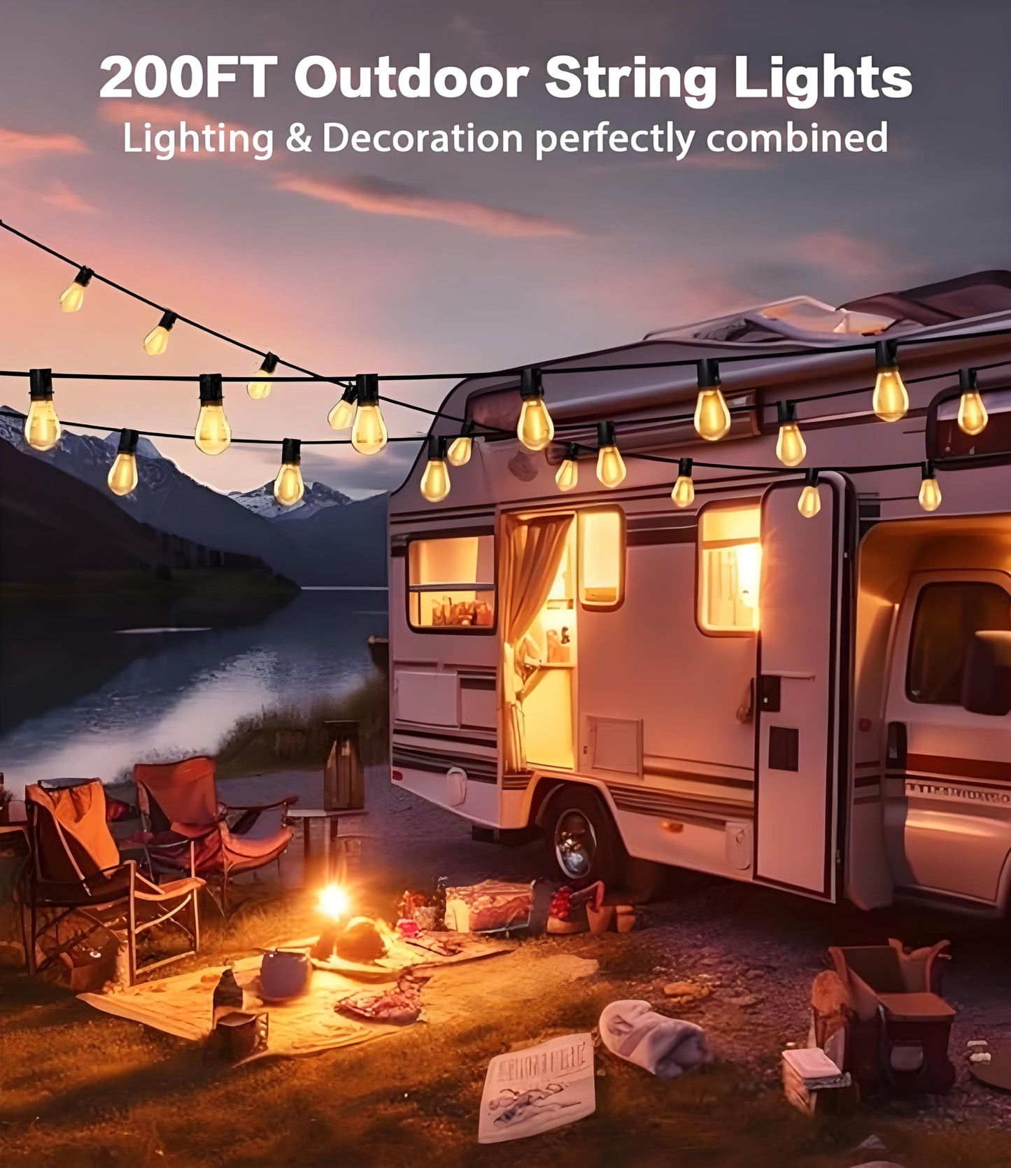 Tenmiro LED Outdoor String Lights, 200FT with Remote, 74+2 Shatterproof Bulbs, Dimmable, Warm Light, Model S11-12FT, Patio Decor