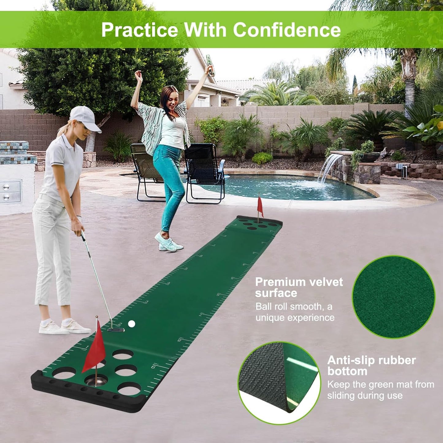 Golf Putting Game Set, Putting Green Pong Game Mat Include 6 Balls, 1 Portable Bag, 2 Flags & Cups for Indoor Outdoor Backyard Party Use