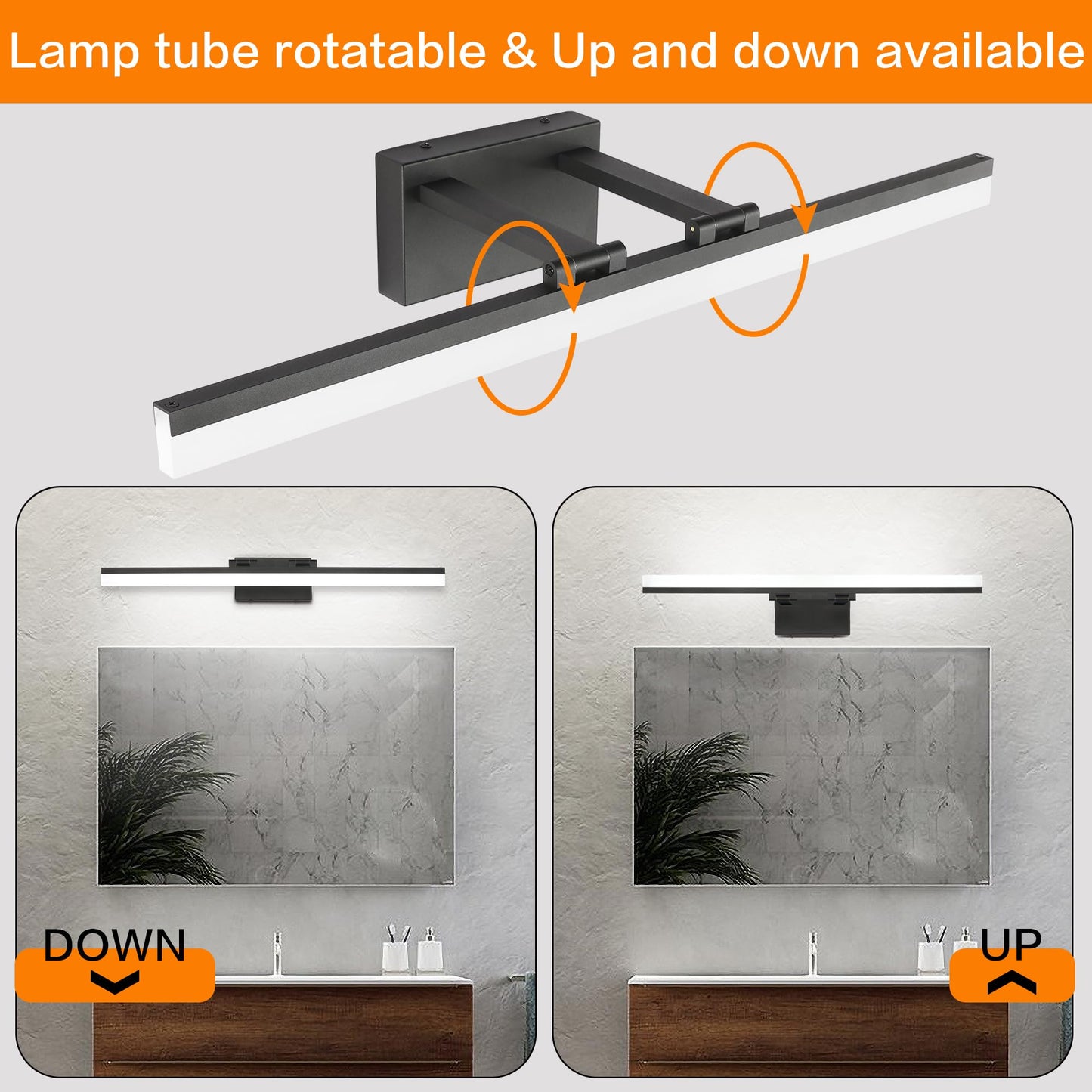 SOLFART Dimmable LED Vanity Light - 31.5 inch Adjustable Bathroom Fixture, Aluminum, Black, Model 8778-800mm-6000K