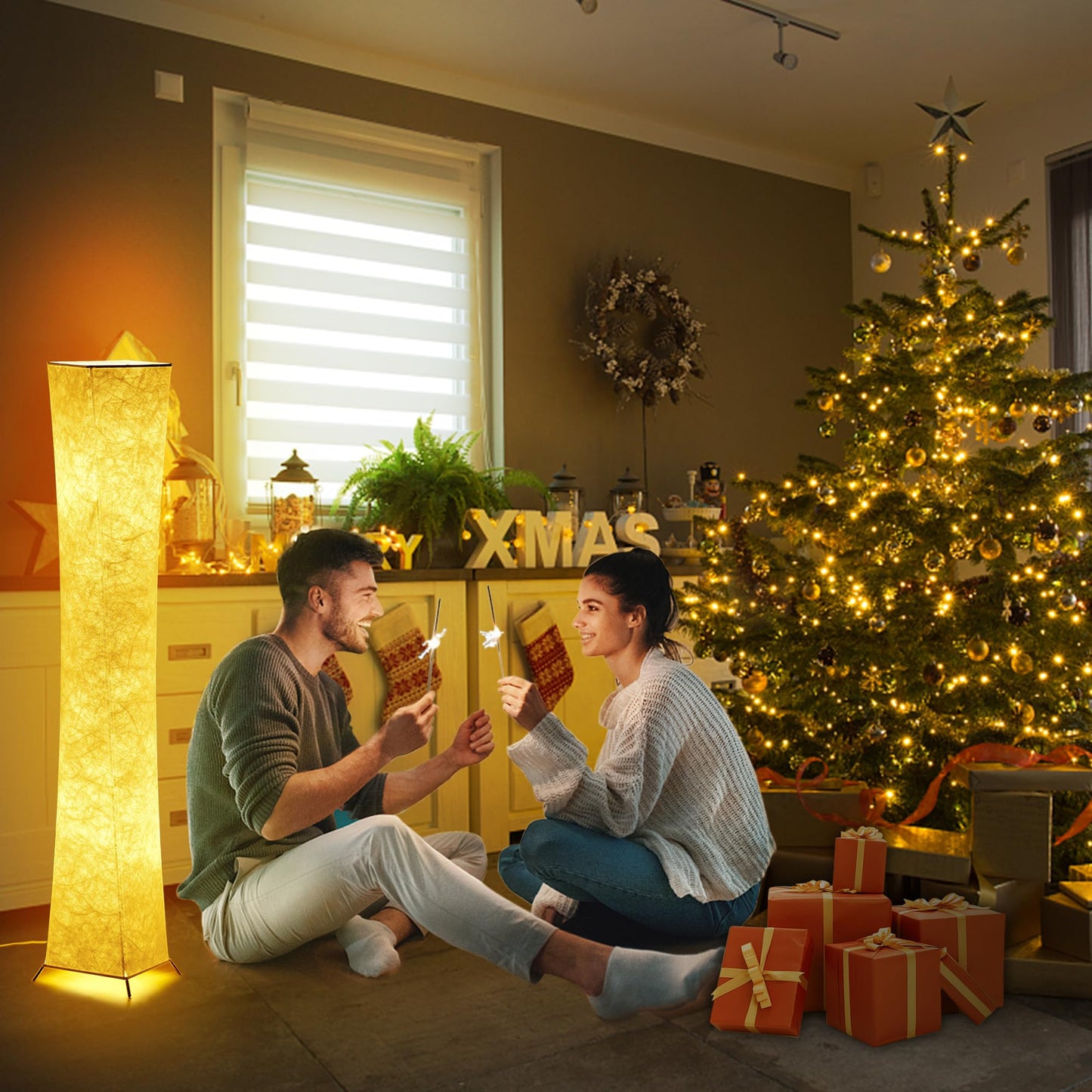 Chiphy Dimmable Floor Lamp, 52 Tall, Alloy Steel, 3-Level Brightness, White Fabric Shade, Model Sf211-107(A)