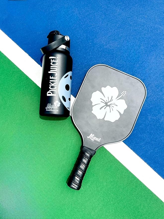 Maui Pickleball Co.™ Pickleball Water Bottle 32oz Pickleball Gifts Insulated Stainless Steel Water Bottle Funny Water Bottle PickleBall Accessories Sip/Straw Lid Pickleball Bottle (Black Lava)
