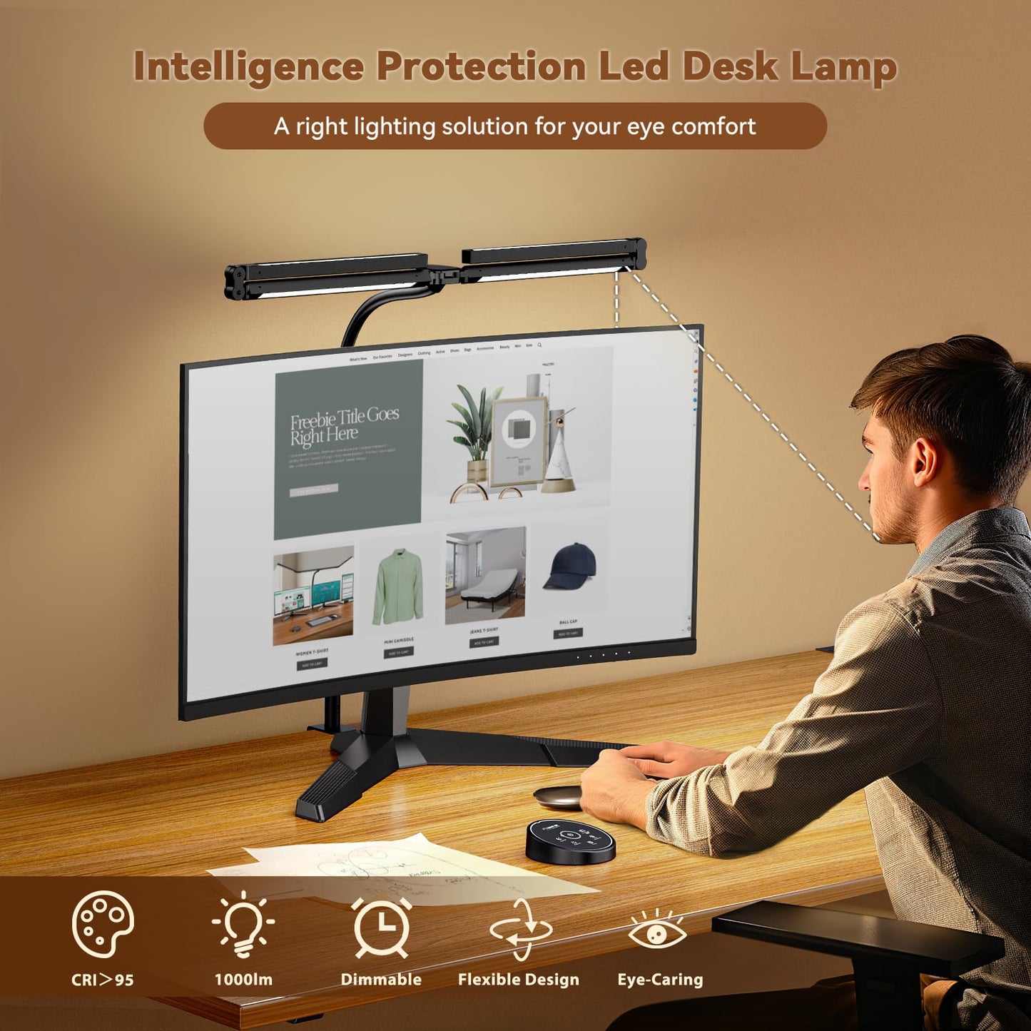 Pzloz LED Desk Lamp - Eye-Caring Architect Light with Clamp, Double Head, Remote Control, 24W, Black Plus, Model SYJ-012