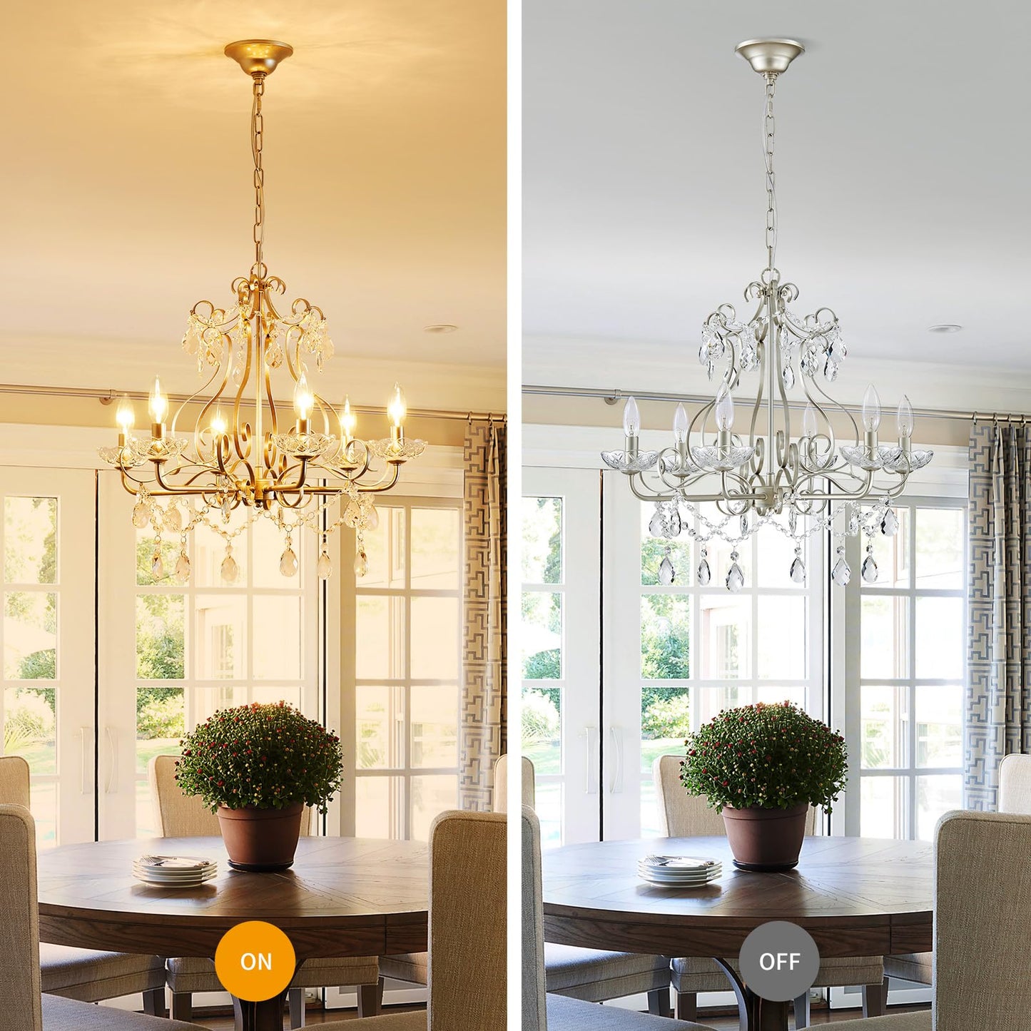 Wuzups Crystal Candle Chandelier Pendant Flushmount Ceiling Light Modern Lighting Fixture For Bedroom Hallway Bar Kitchen Bathroom  H 22.5 X W 21.7  Nickel  E12 Base