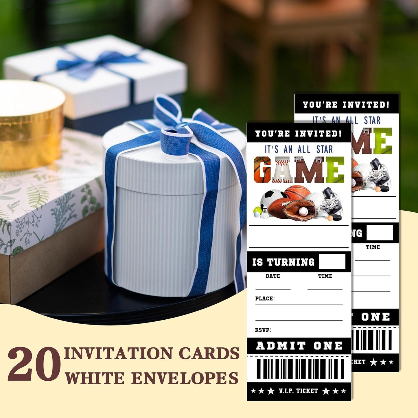 Sports Birthday Cards-20 Basketball Baseball Football Tennis Ticket Invite Cards-It's An All Star Birthday Invitation with Envelopes for Teens kids Adults-Party Favor & Supplies (3×8 inch)-A15