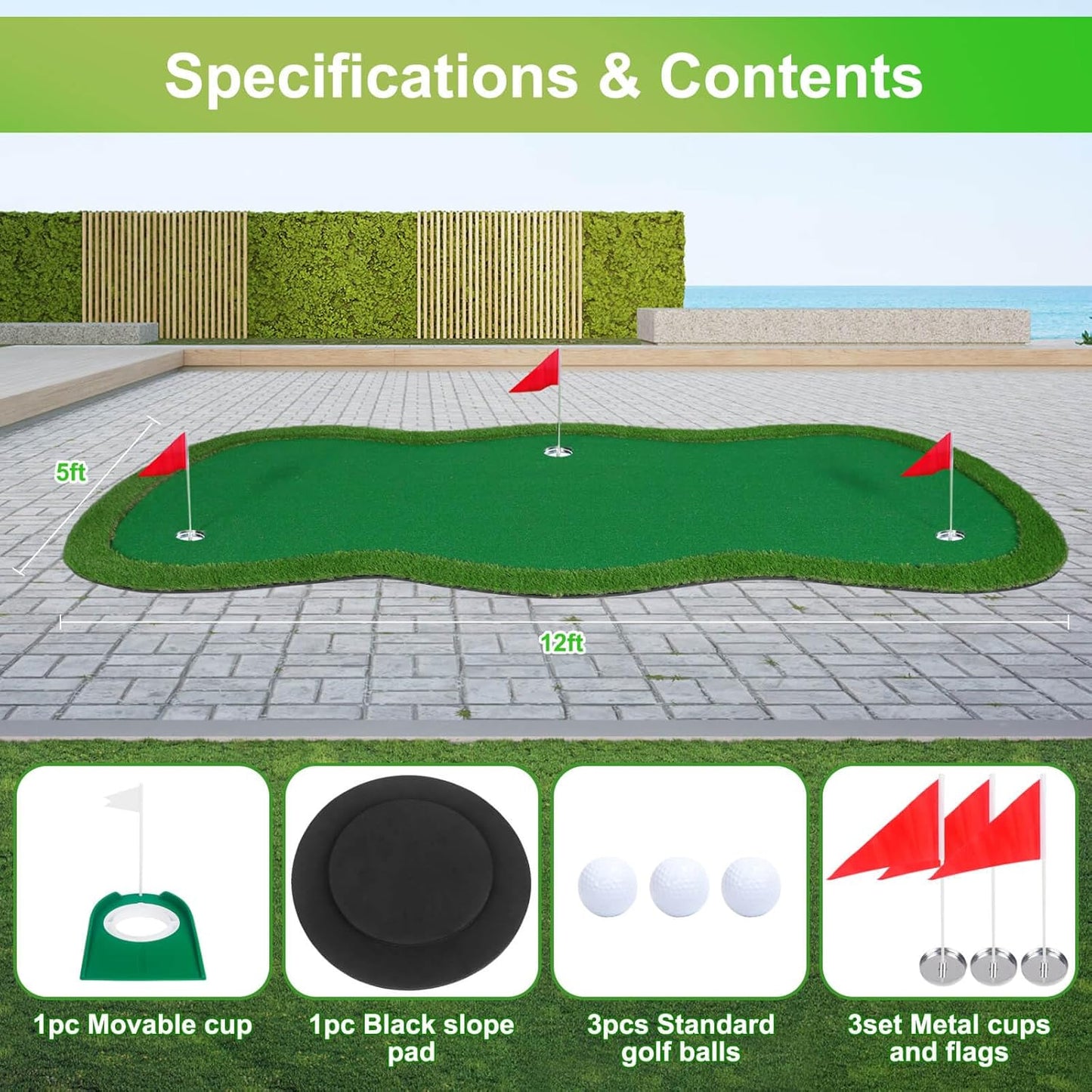 Golf Putting Green, Large Golf Putting Mat for Indoor Outdoor, Professional Practice Training Greens Mat