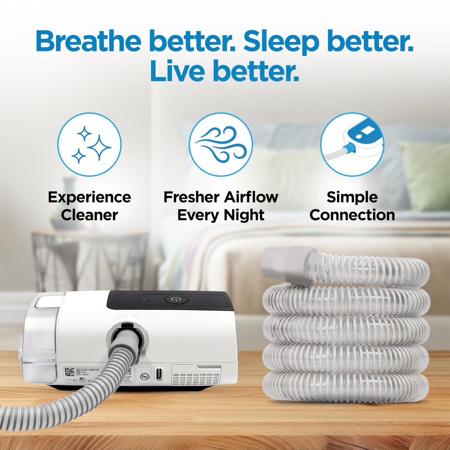 resplabs Universal Standard CPAP Tubing 6 Foot Replacement Hose Compatible with Most CPAP Machines Standard Diameter Flexible CPAP Tube
