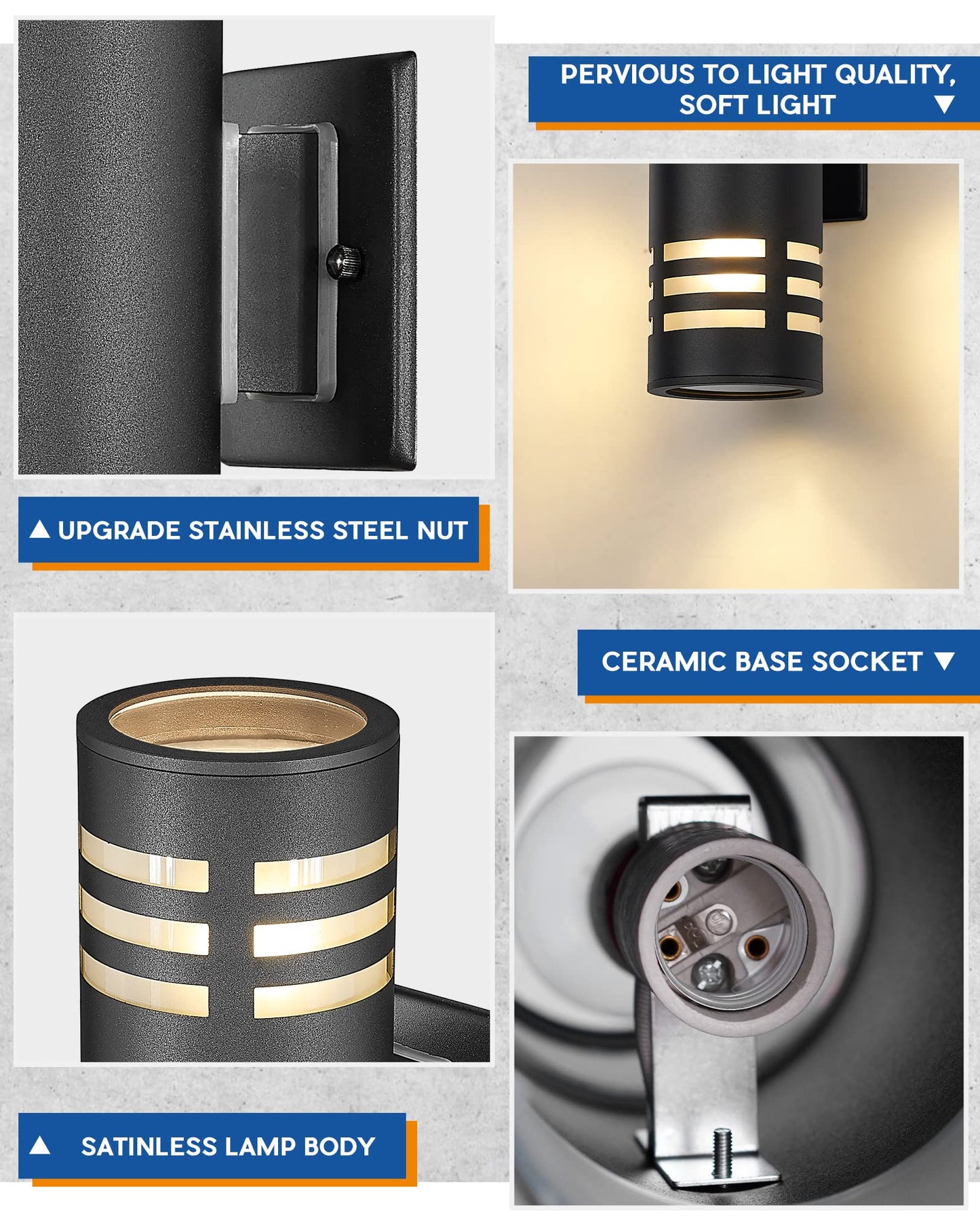 TENGXIN Outdoor Wall Light, Up and Down Cylinder, IP65 Waterproof, Stainless Steel 304, Black, Model TXWLSS0012B, 1 Pack