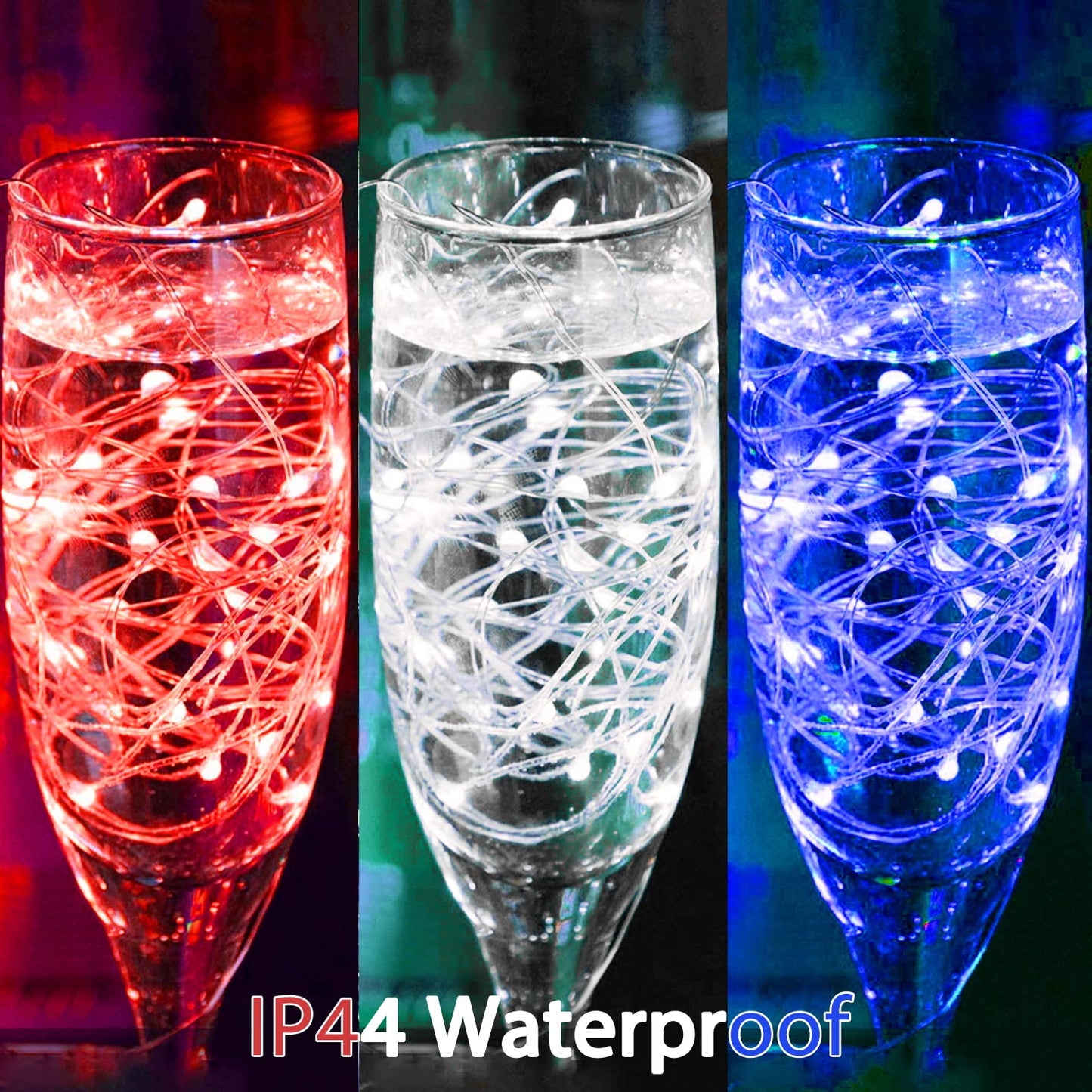 Yiaht 12 Pack 20 LED Waterproof Lights, 7 Feet Silver Wire, Red White Blue, Firefly Starry Lights for Independence Day Decor