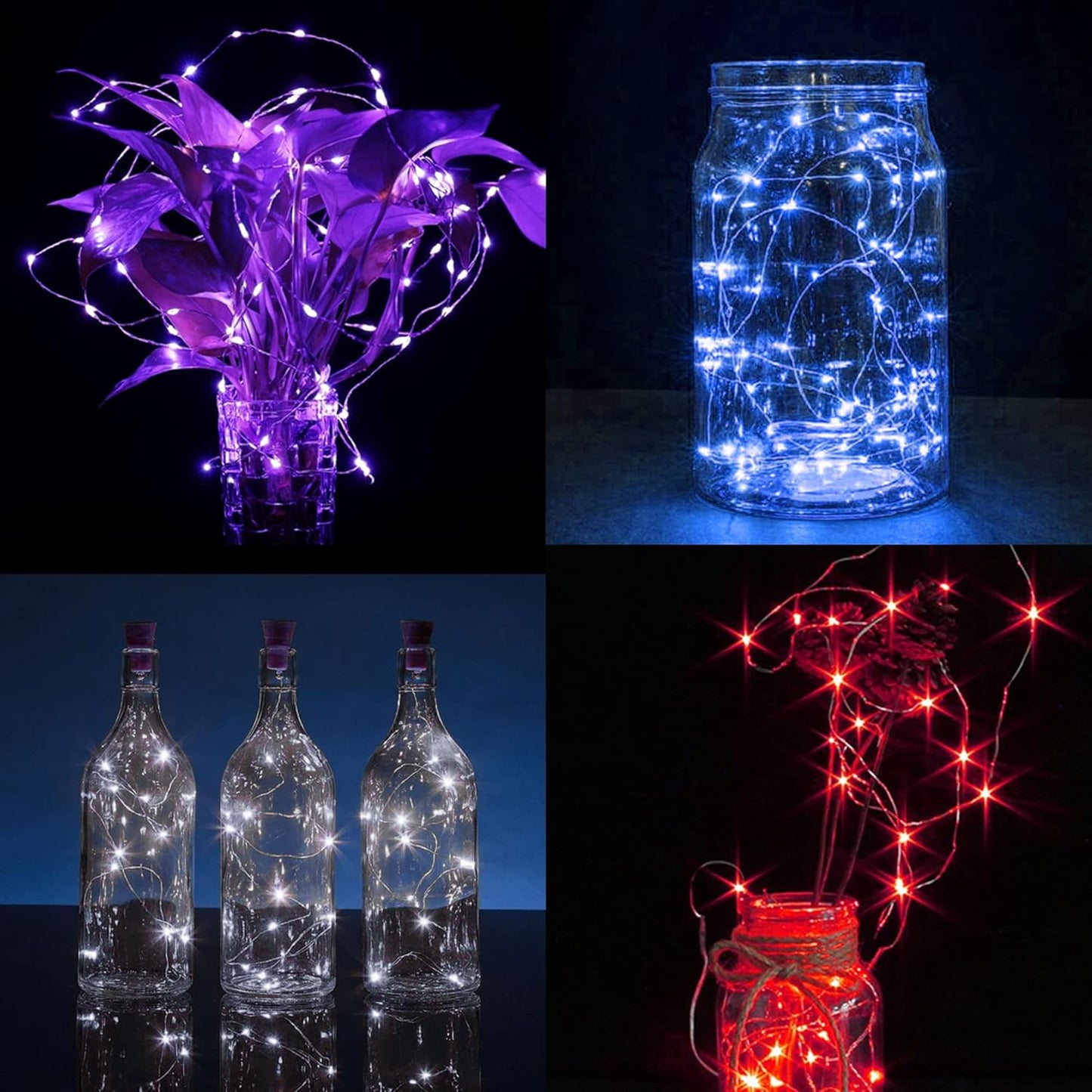 WATERGLIDE 12 Pack Fairy Lights Battery Operated (Included), 7 ft 20 LED Mini String Lights, Waterproof Silver Wire Firefly Starry Lights for DIY Wedding Christmas Party Mason Jars Decor, Multicolor