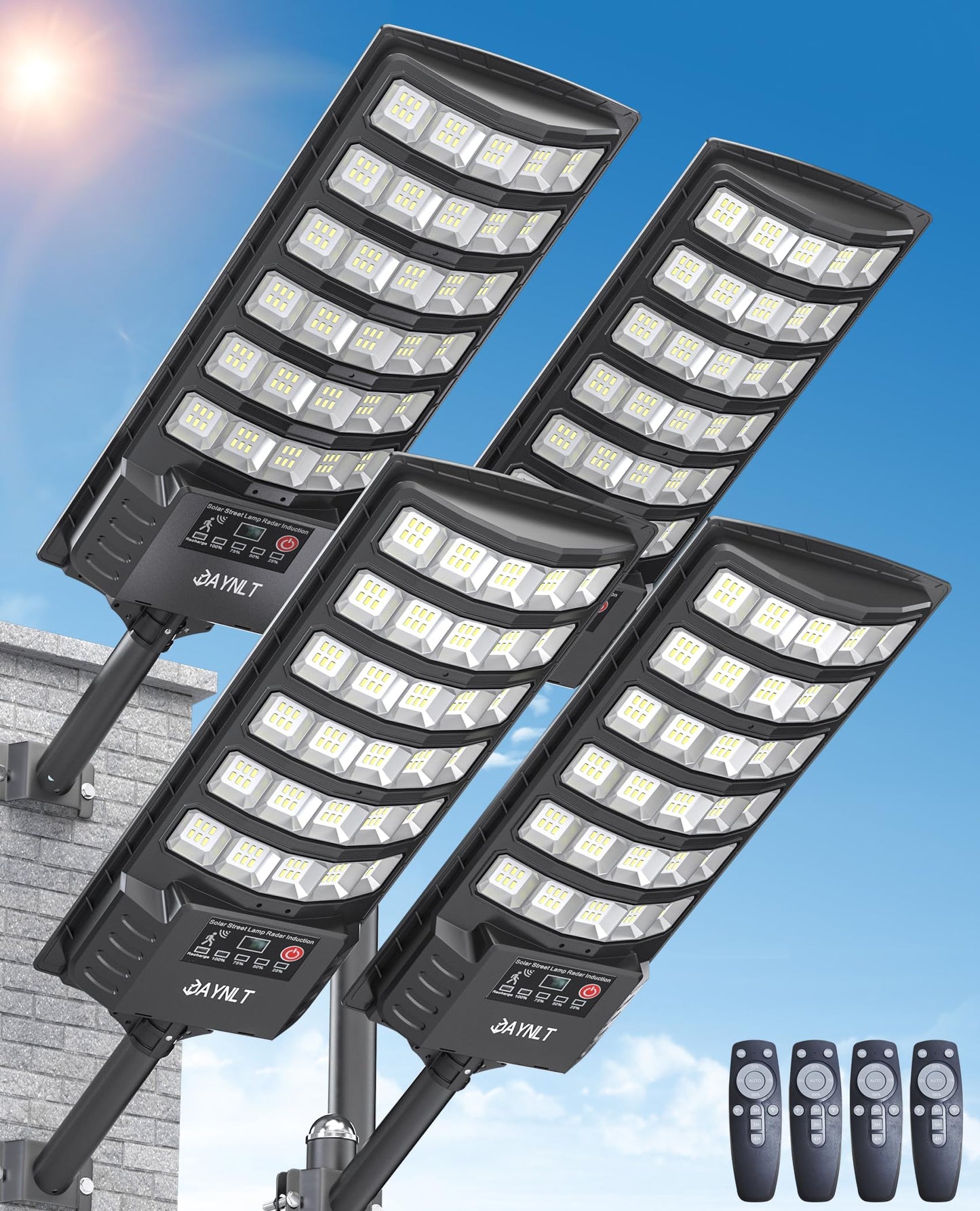 Jaynlt Solar Lights Outdoor  5 Lighting Modes Solar Flood Security Light With Motion Sensor & Dusk To Dawn&Remote  7000K Street Lamps For Yard  Entryway Garage - 4Pack