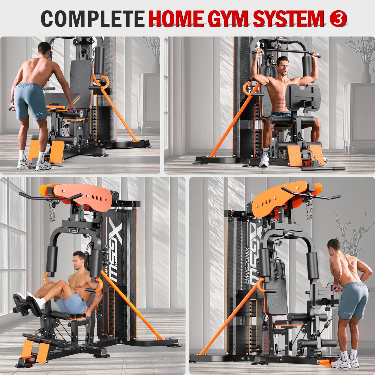 XGSW Multi-Function Home Gym Workout Station, Featuring a Pulley System, arm Trainer, and Leg Trainer for Full-Body Workouts. (L03-1 Single-Person Fitness Station)