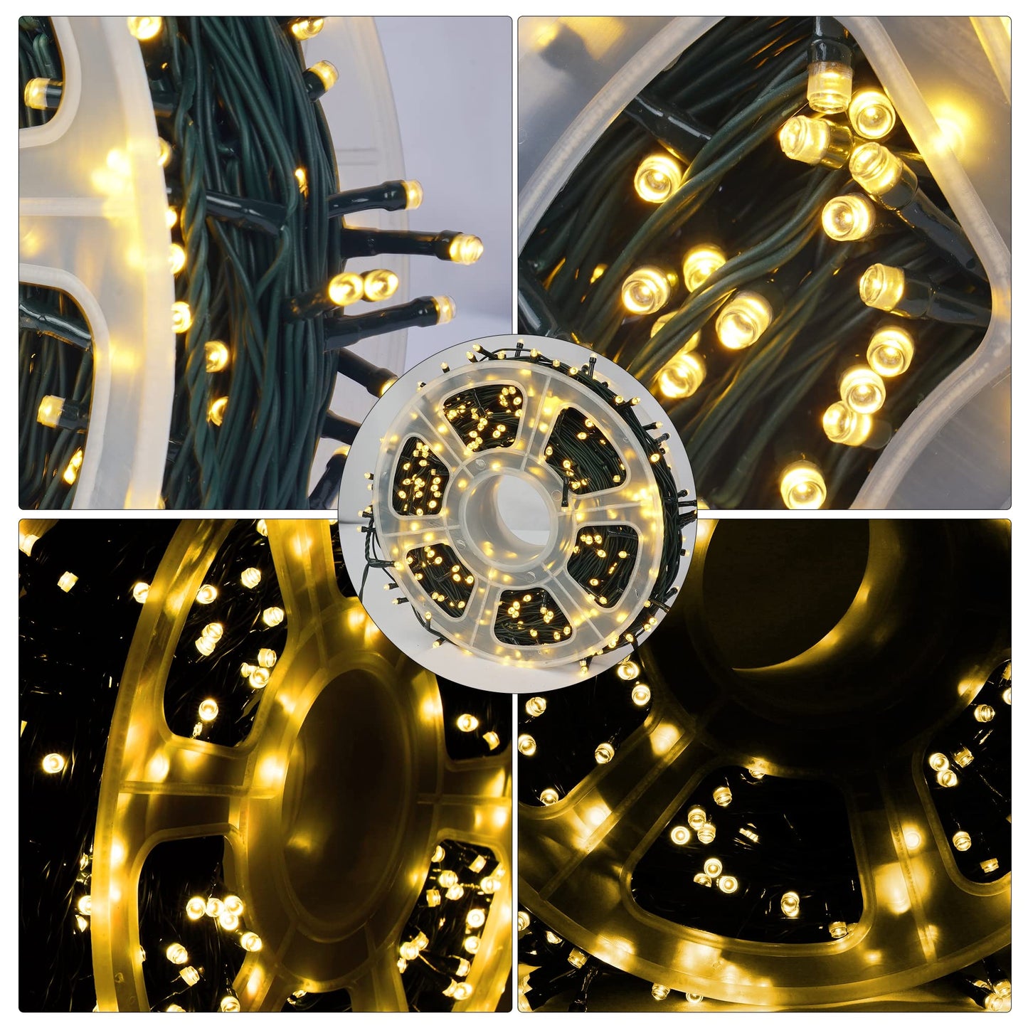 FUNPENY LED String Lights 500 LED Warm White Waterproof Green Wire 8 Modes Model HB-500COI