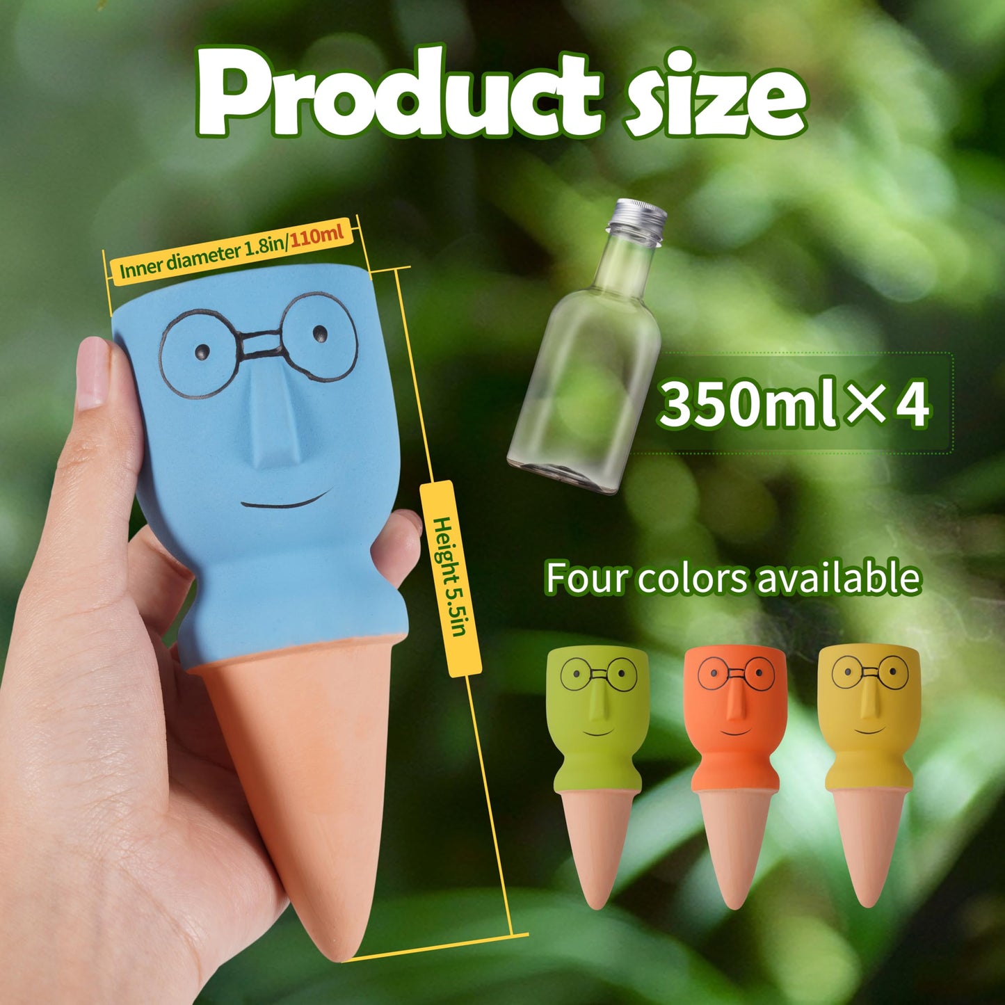 4 Pack Terracotta Watering Spikes, Self-Watering Plant Stakes for Indoor & Outdoor Potted Plants with 12 oz Plastic Bottles for Ideal Auto Watering Devices for Plants During Vacation