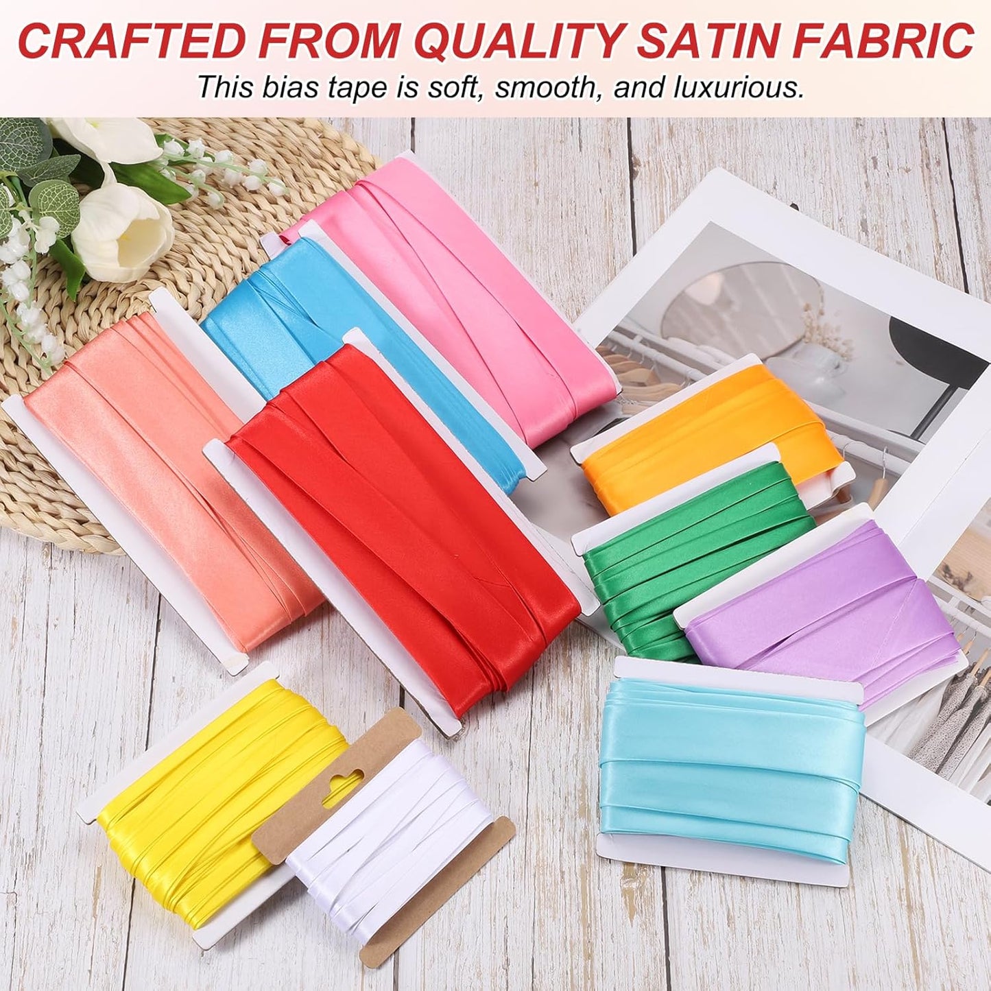 MECCANIXITY Double Fold Bias Tape for Sewing 1/3 Inch x 6 Yards Satin Pre-fold Continuous Binding Tape for Seaming Quilting Hemming Binding DIY Crafts, Orange