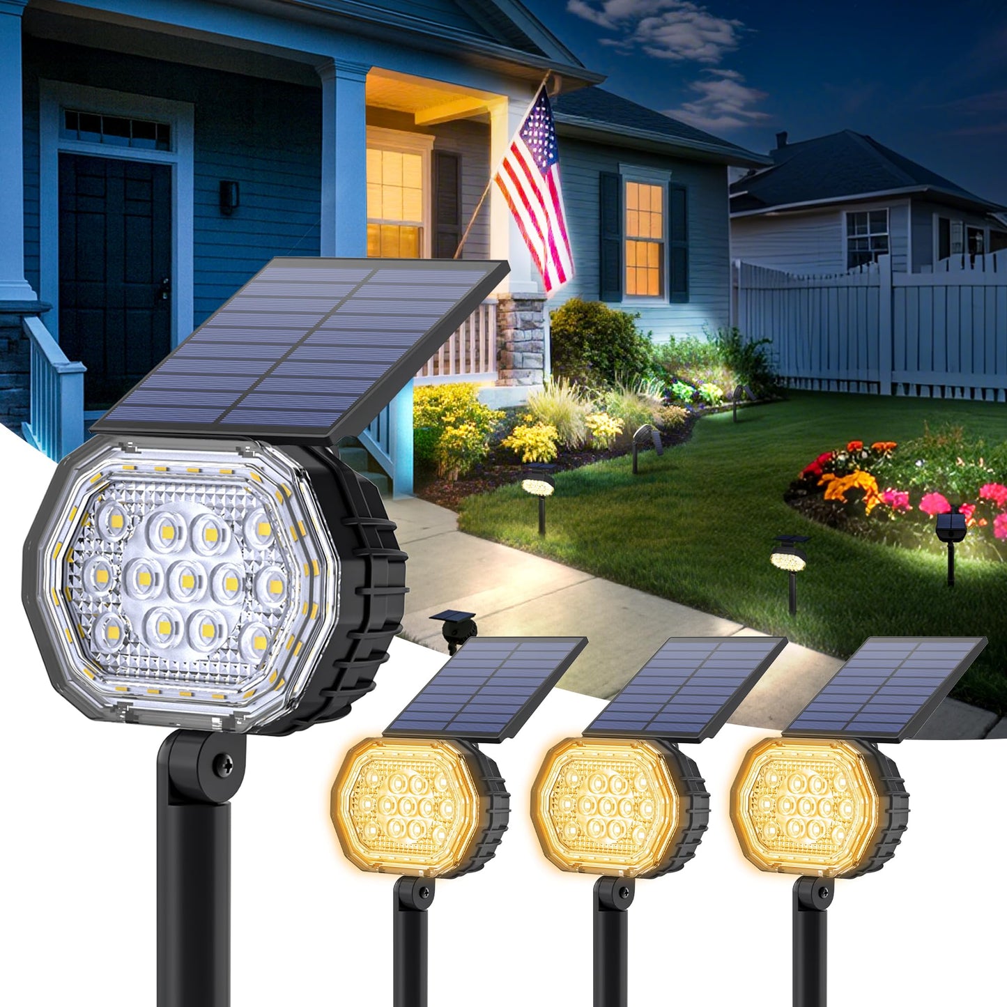 Solar Spot Lights Outdoor Waterproof Ip65  3 Modes Solar Lights Outdoor 35 Led Landscape Lighting  Spot Uplights For Garden Patio Yard Walkway Driveway House Backyard  4 Pack Warm White(3000K)