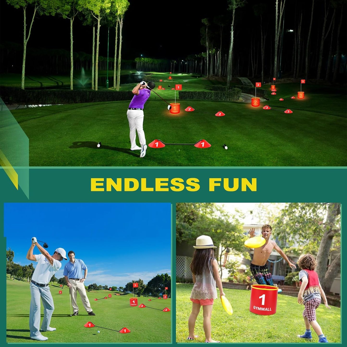 Golf Yard Bucket Games, 6 Holes Bucket Backyard Golf Game Set with LED Light and Golf Flags for Adults & Kids Indoor Outdoor, Golf Practice Gift for Backyard, Park, Beach and Lawn