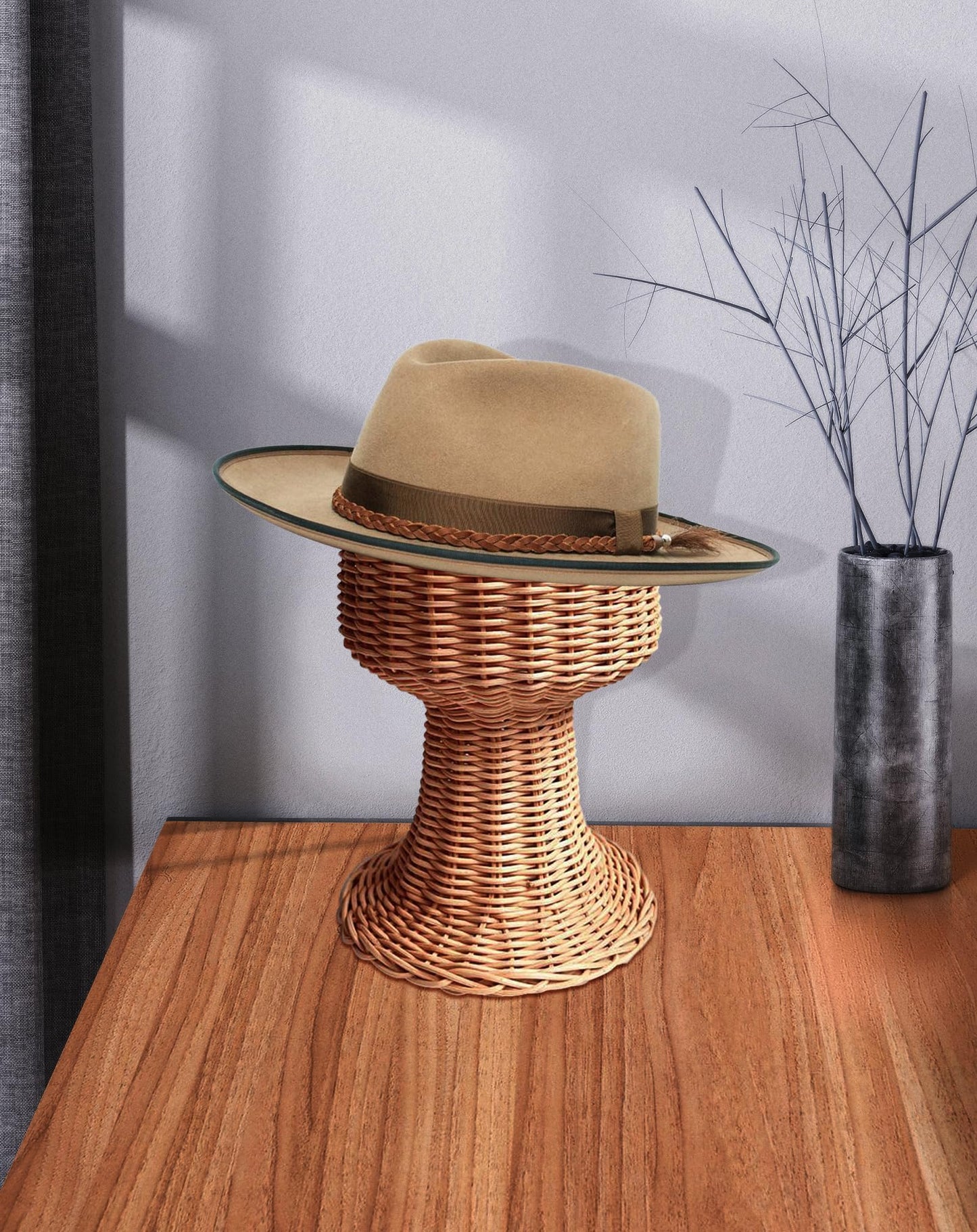 CHADWICK Mannequin Head Stand, Rattan Wig Stand, Hat & Wig Display Holder, Handmade Wicker Wig Head Stand, Vine Woven Hat Stand,