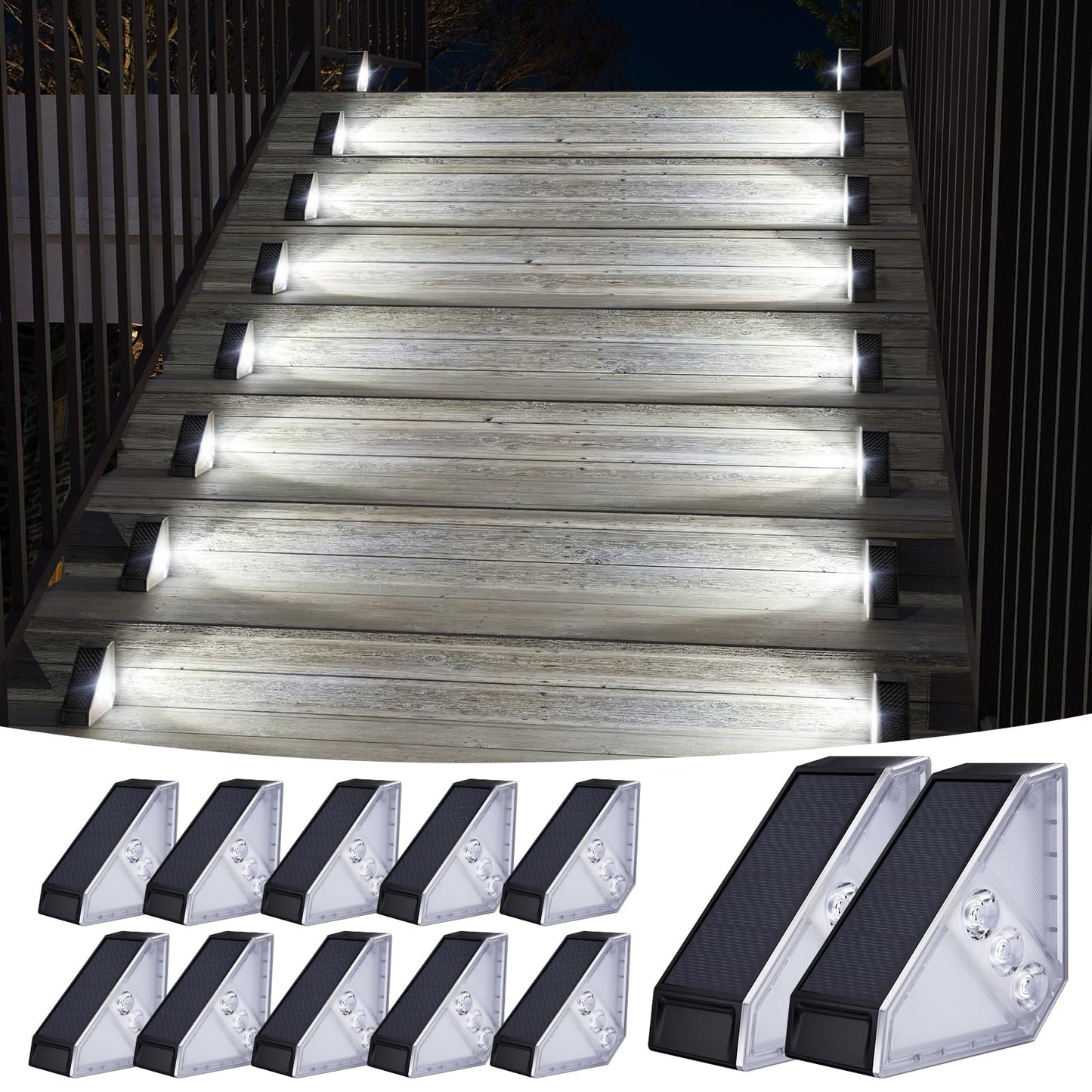 Kinkai 12 Pack Solar Stair Lights  Outdoor Step Light Waterproof Deck Lighting For Outside Garden Front Door Porch Yard Patio Decor (White Light)