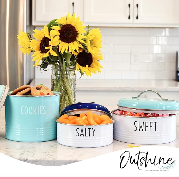 OUTSHINE Rustic Cookie Jar with Airtight Lids|Farmhouse Cookie Jar Antique Set of 2, Blue/Mint|Cookie Time Cookie Jar From Friends|Cookie Jars for Kitchen Counter|Decorative Vintage Snack Storage