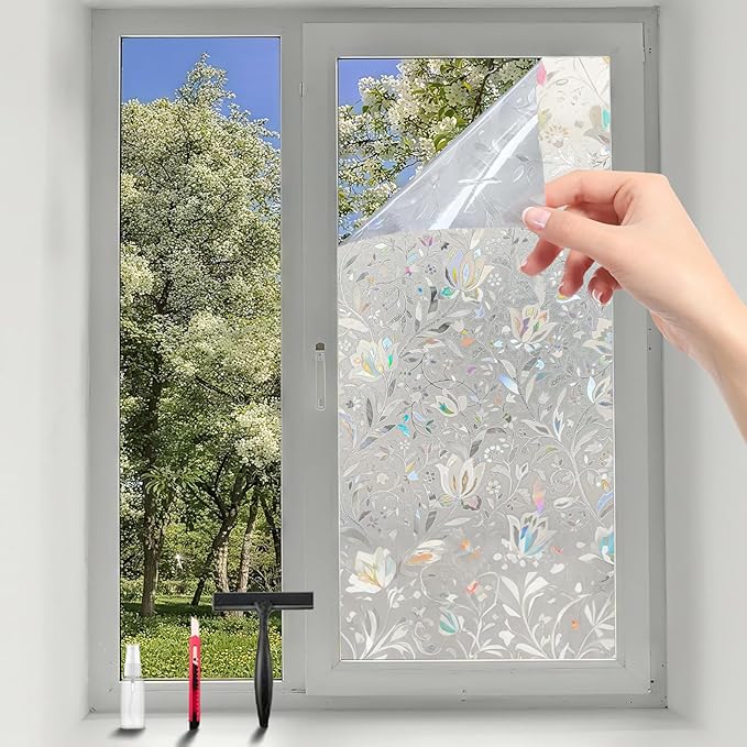 Frosted Glass Window Privacy Film Decorative, Bathroom Window Privacy Film for Glass Windows Cover, Static Cling, Removable, Reusable, Anti-UV, Heat Blocking, with Tools 23x78inch