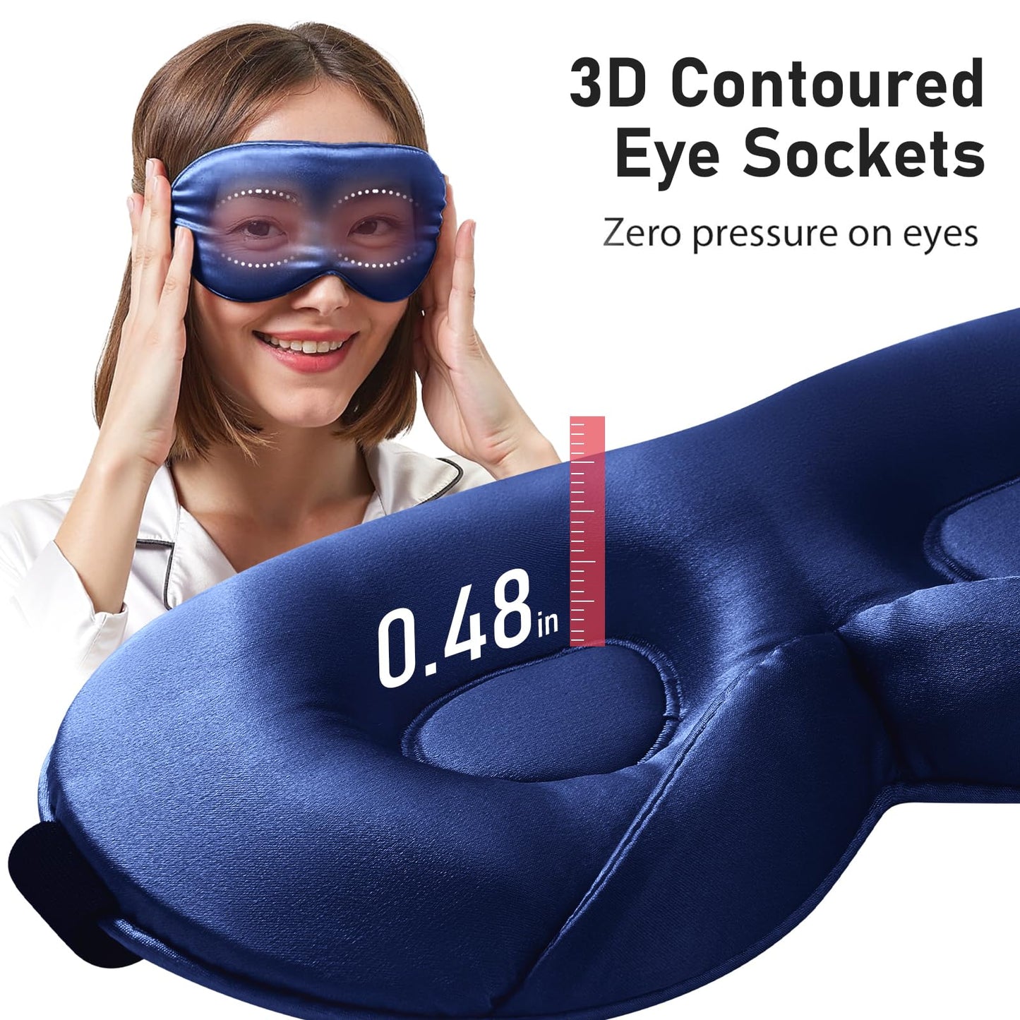 LitBear 100% 22 Momme Mulberry Silk Sleep Mask - 3D Contoured Eye Mask for Men Women, Soft Breathable Sleeping Mask with Adjustable Strap, Perfect Blocks Light for Sleeping (Midnight Blue)