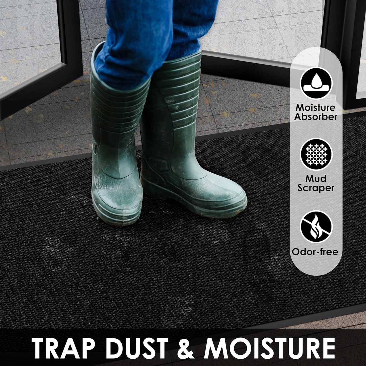 2′ x 42′ Front Door Mat Indoor Outdoor Entrance, Commercial Floor Mat Heavy Duty Dirt Trapper Entryway Doormat, Custom Size Non Slip Rubber Backing Welcome mat, Door Mat for High Traffic Area