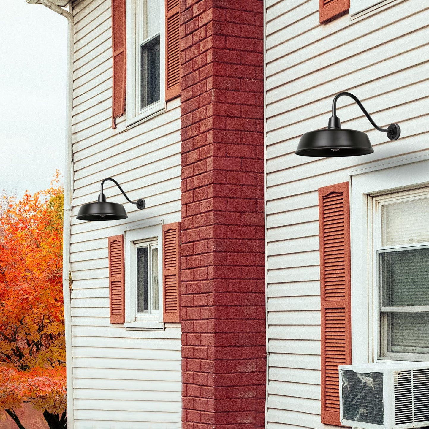 Metojia Gooseneck Barn Light - 18 Black Metal Exterior Sconce With Dusk To Dawn Sensor For Porch, Garage, And Front Door