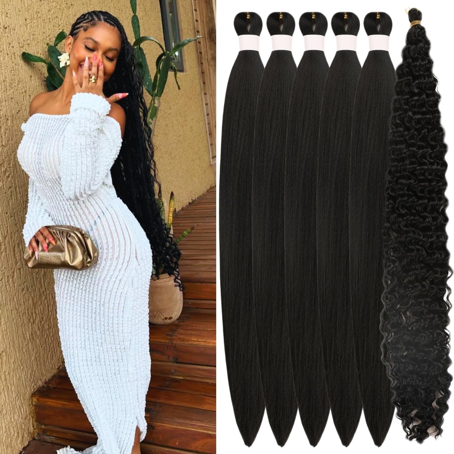 Black Braiding Hair Pre Stretched 30Inch for Boho Braids Long Knotless Weave Boho Braids Hair for Braiding