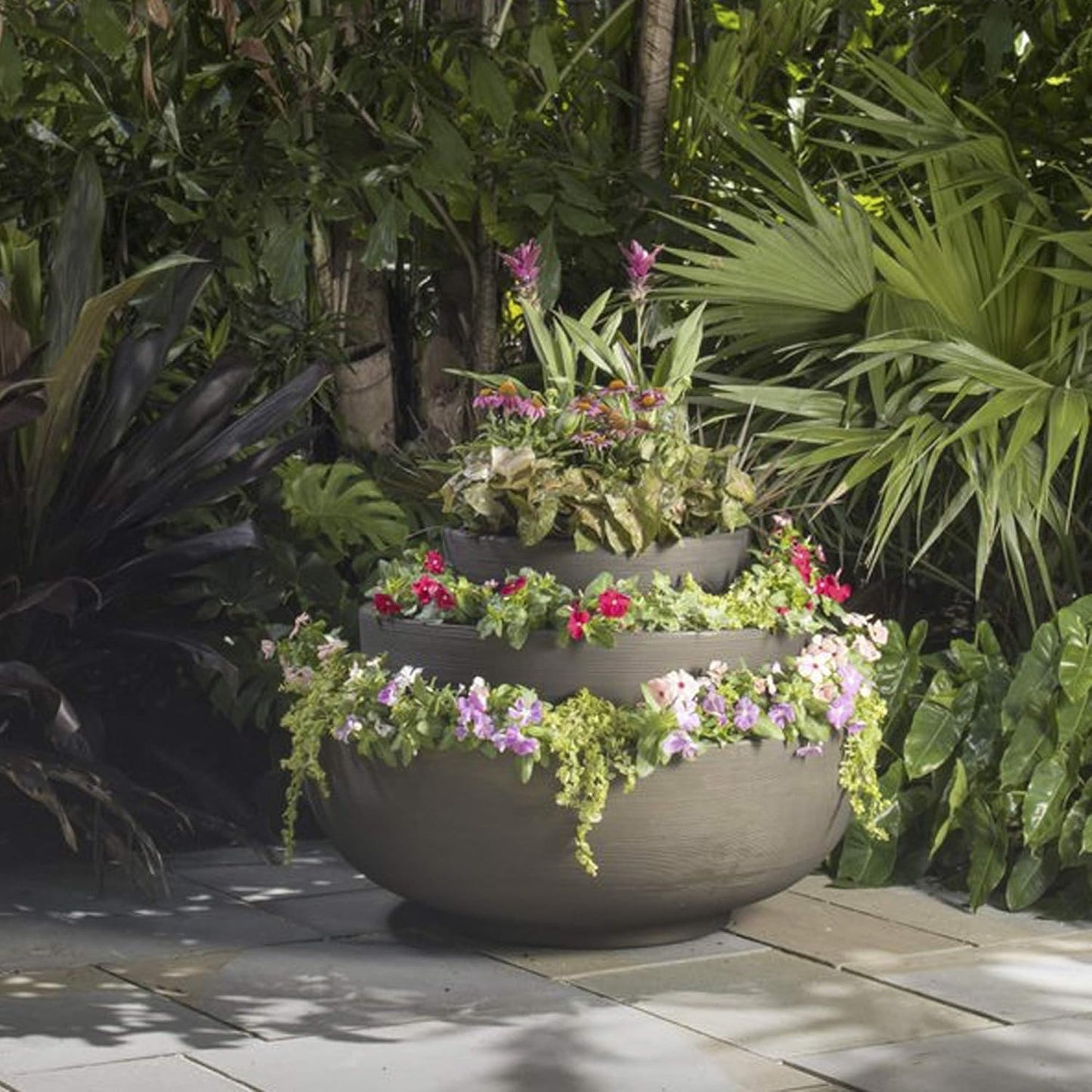 Crescent Garden Extra Large Outdoor Planter Bowl with Drain Hole for Water Gardens, Fountain, Landscaping - 40" W x 15" H (Caviar Black)