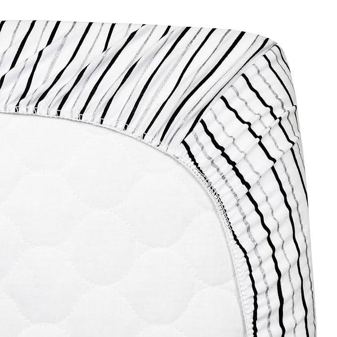 American Baby Company Printed 100% Cotton Knit Fitted Contoured Changing Table Pad Cover - Compatible with Mika Micky Bassinet, Silver Black Stripe, for Boys and Girls