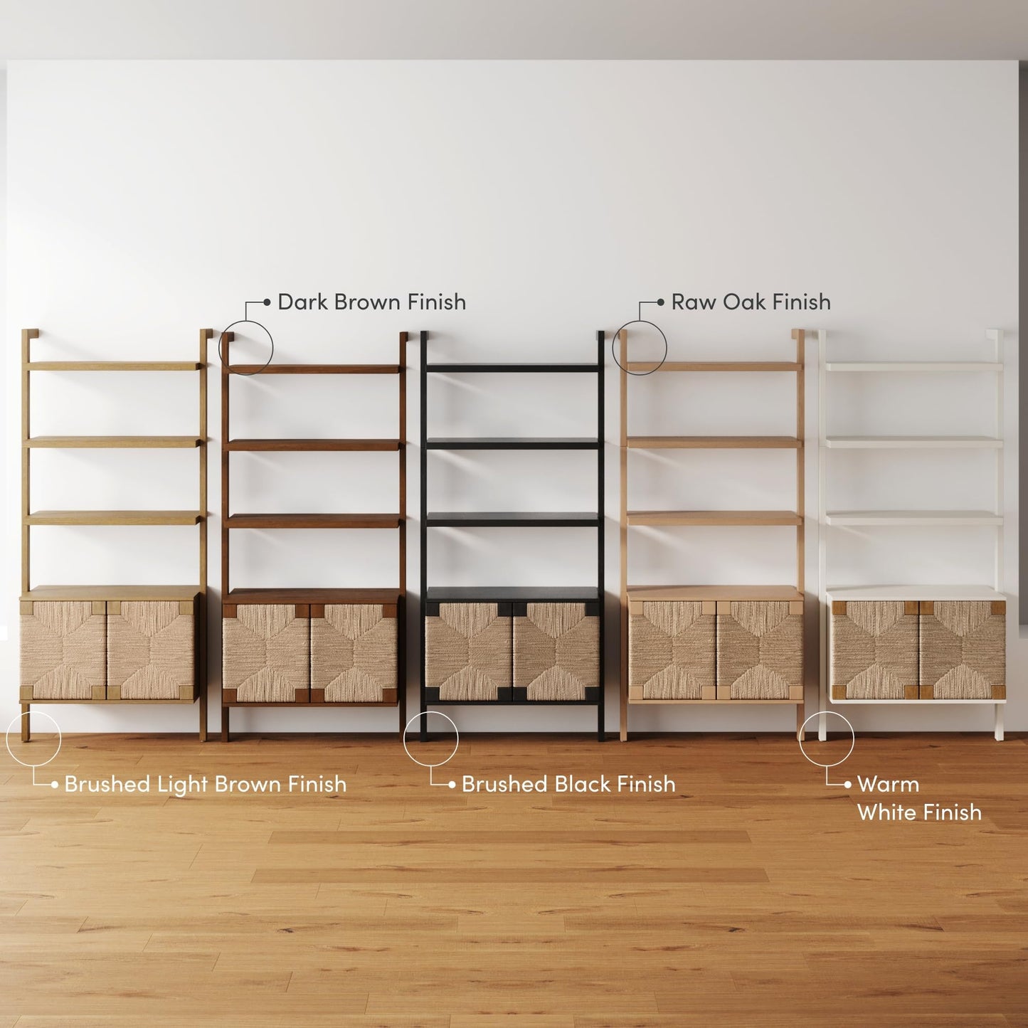 Nathan James Beacon 3-Shelf Bookcase with Seagrass Cabinet, Solid Wood Bookshelf with Storage with Solid Wood Frame, Seagrass/Dark Brown