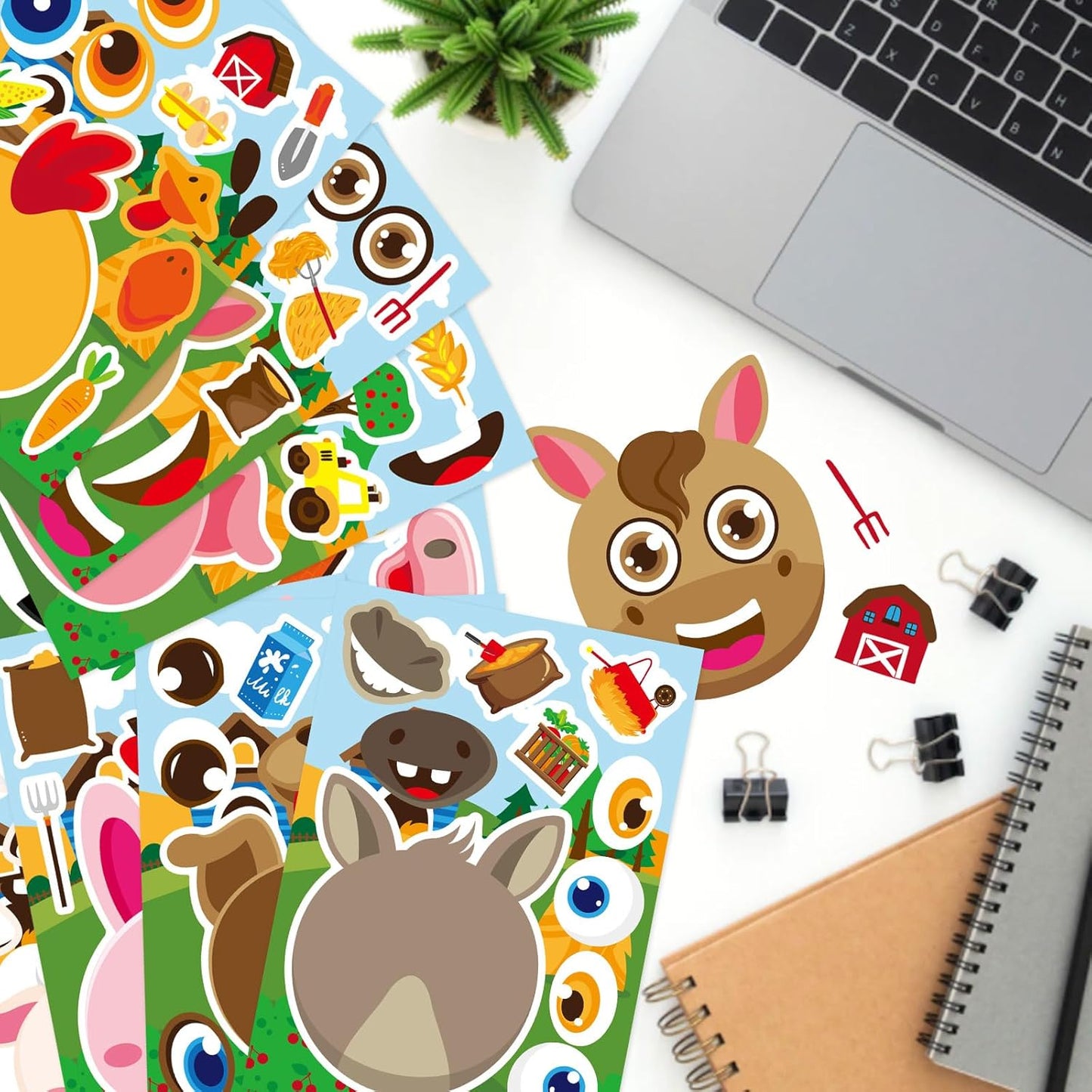 36 Sheets Farm Animal Make a Face Stickers Sheets for Kids, Make Your Own Sticker DIY Farm Animal Stickers for Kids Farm Themed Birthday Party Favor Supplies Craft