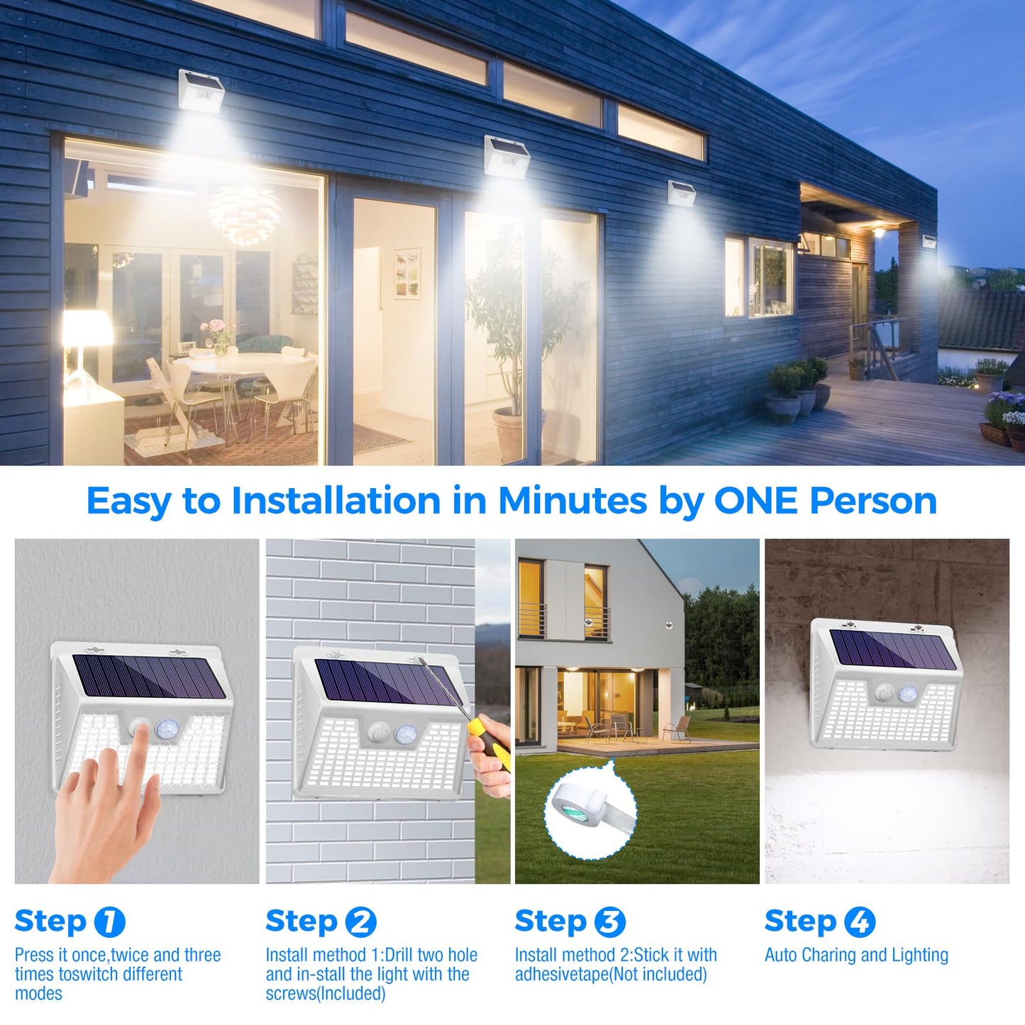 Peasur Solar Lights Outdoor Waterproof [12 Packs/140 LEDs], 3 Lighting Modes Motion Sensor Ultra Bright Security Lights for Outside Fence Patio Deck[White]