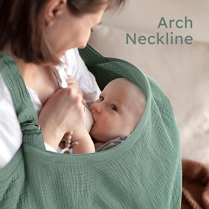 Yoofoss 2 Pack Muslin Nursing Cover for Breastfeeding, 100% Cotton Breastfeeding Cover with Arch Neckline, Soft Breathable Privacy Nursing Covers for Women, Multi-use Breastfeeding Essentials